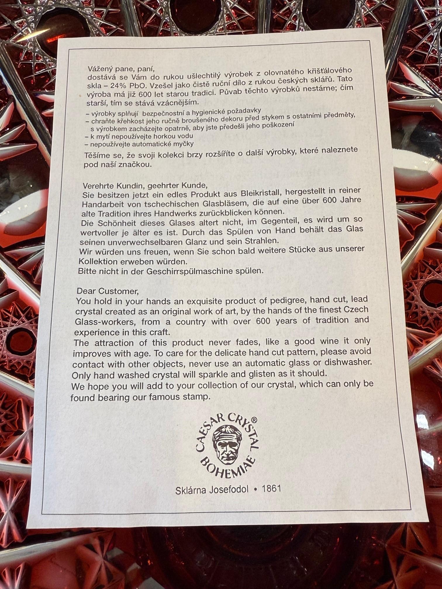 Compote à grand piédestal en cristal de plomb taillé à la main par Caesar Crystal Bohemiae Co. en vente 11