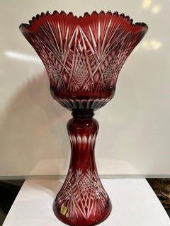 Hand Cut Lead Crystal Tall Pedestal Bowl Compote by Caesar Crystal Bohemiae Co.