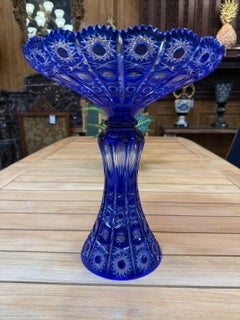 Handgeschliffenes Bleikristall Hohe Pedestal-Schale, Kompott von Caesar Crystal Bohemiae Co.