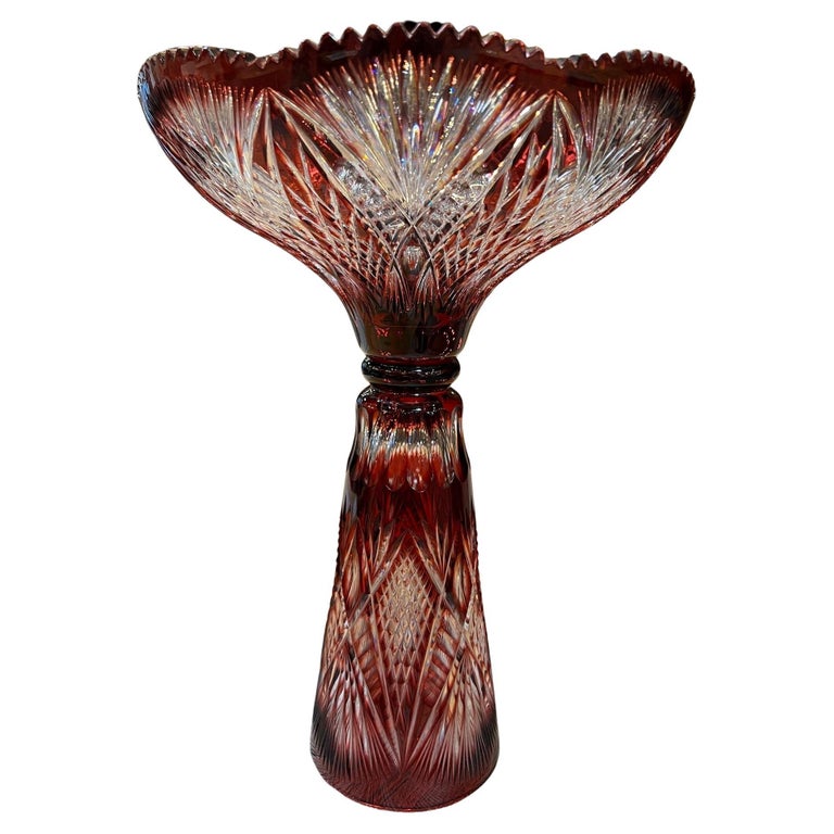 Hand Cut Lead Crystal Tall Pedestal Bowl Compote by Caesar Crystal