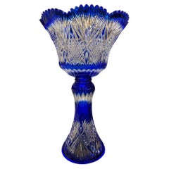 Hand Cut Lead Crystal Tall Pedestal Bowl Compote by Caesar Crystal Bohemiae Co.