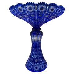 Hand Cut Lead Crystal Tall Pedestal Bowl, Compote by Caesar Crystal Bohemiae Co.