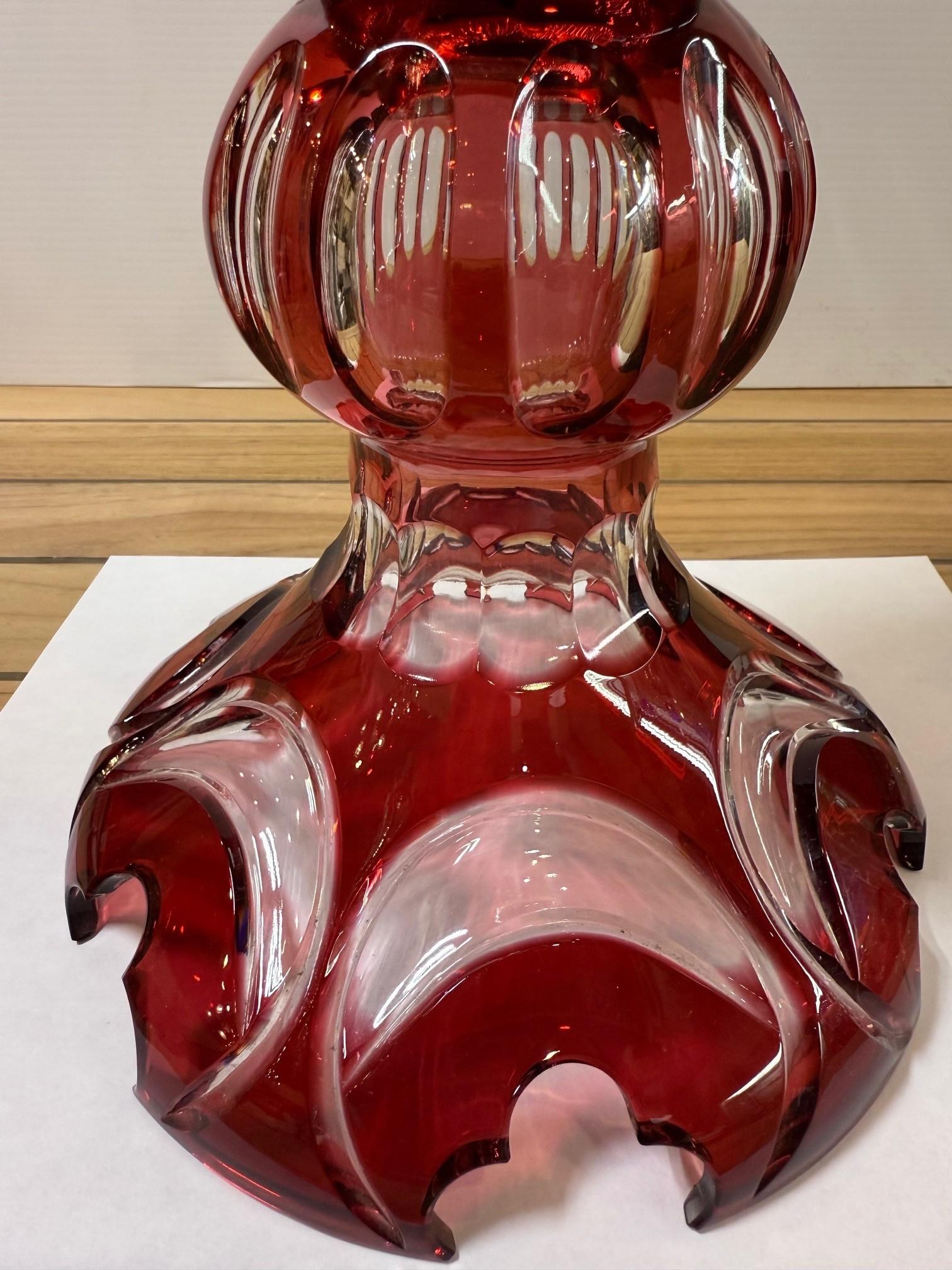 Hand Cut Lead Crystal Tall Pedestal Vase, Compote by Caesar Crystal Bohemiae Co. For Sale 5