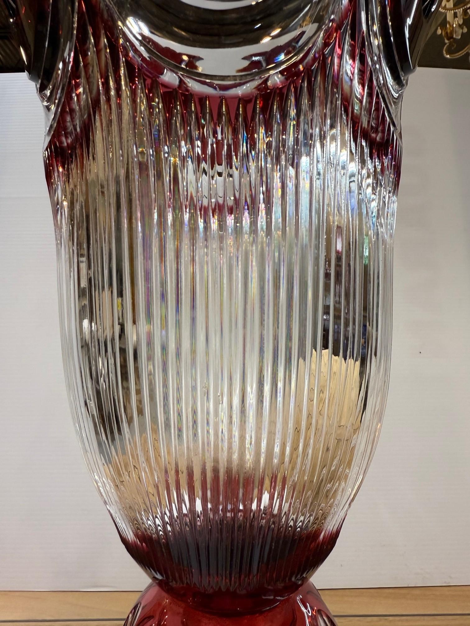 Hand Cut Lead Crystal Tall Pedestal Vase, Compote by Caesar Crystal Bohemiae Co. For Sale 6