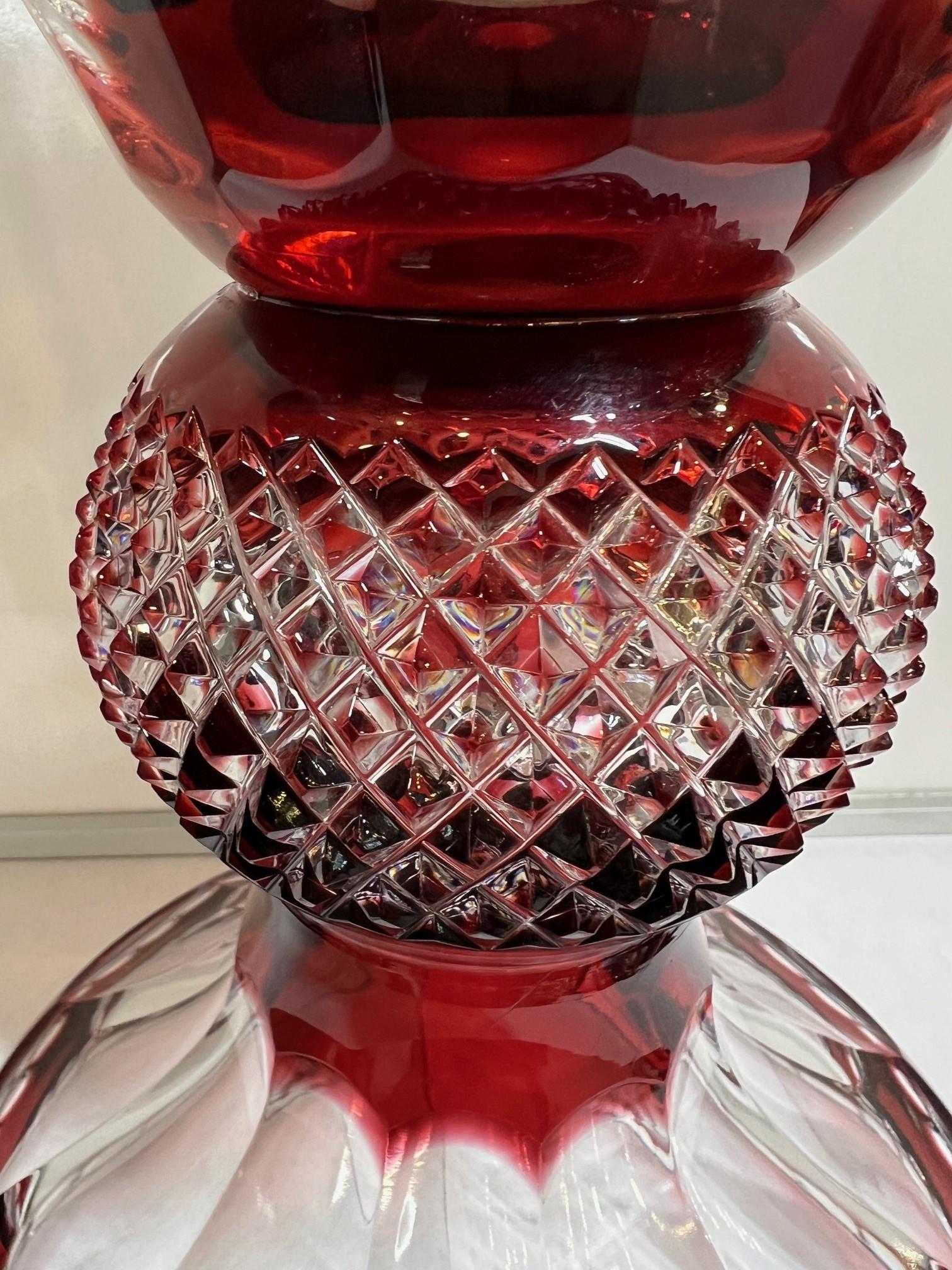 Hand Cut Lead Crystal Tall Pedestal Vase, Compote by Caesar Crystal Bohemiae Co. For Sale 7