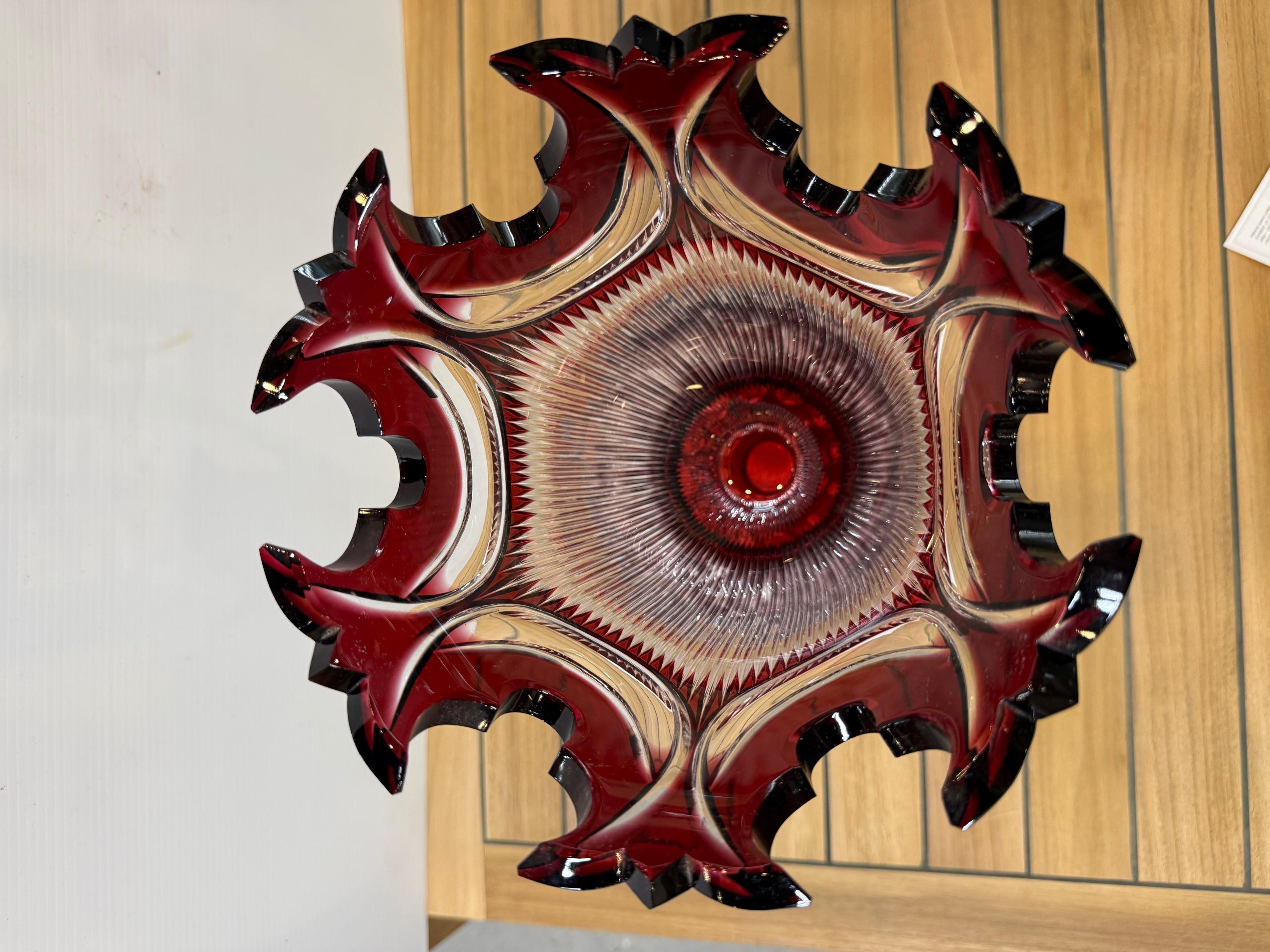 Hand Cut Lead Crystal Tall Pedestal Vase, Compote by Caesar Crystal Bohemiae Co. For Sale 8