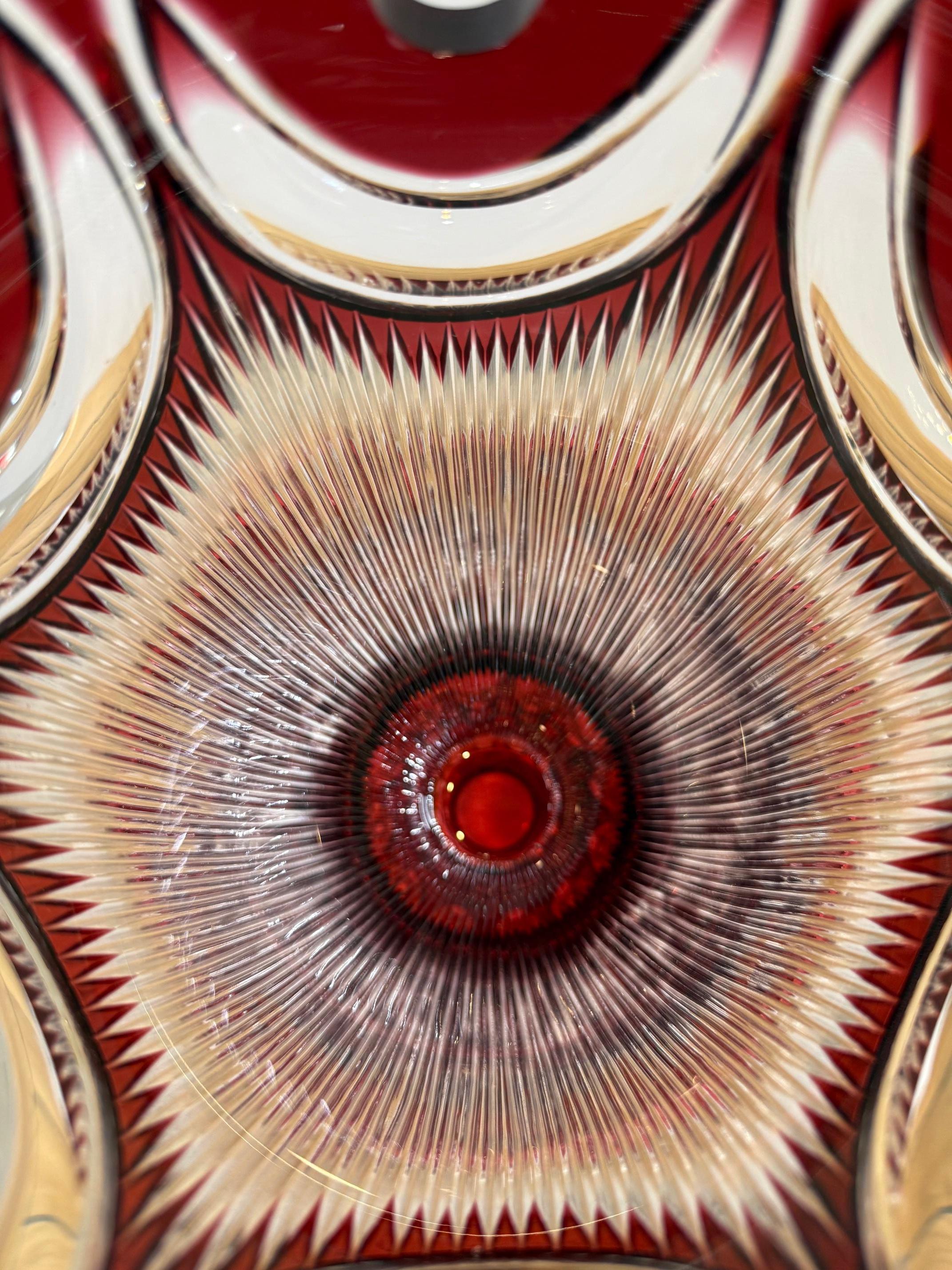 Hand Cut Lead Crystal Tall Pedestal Vase, Compote by Caesar Crystal Bohemiae Co. For Sale 9