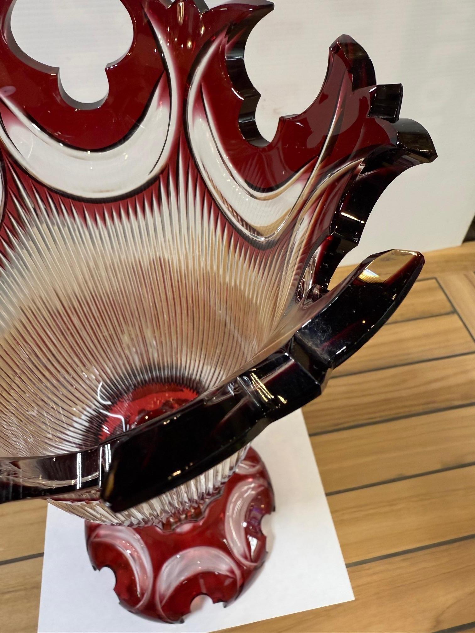 Hand Cut Lead Crystal Tall Pedestal Vase, Compote by Caesar Crystal Bohemiae Co. For Sale 10