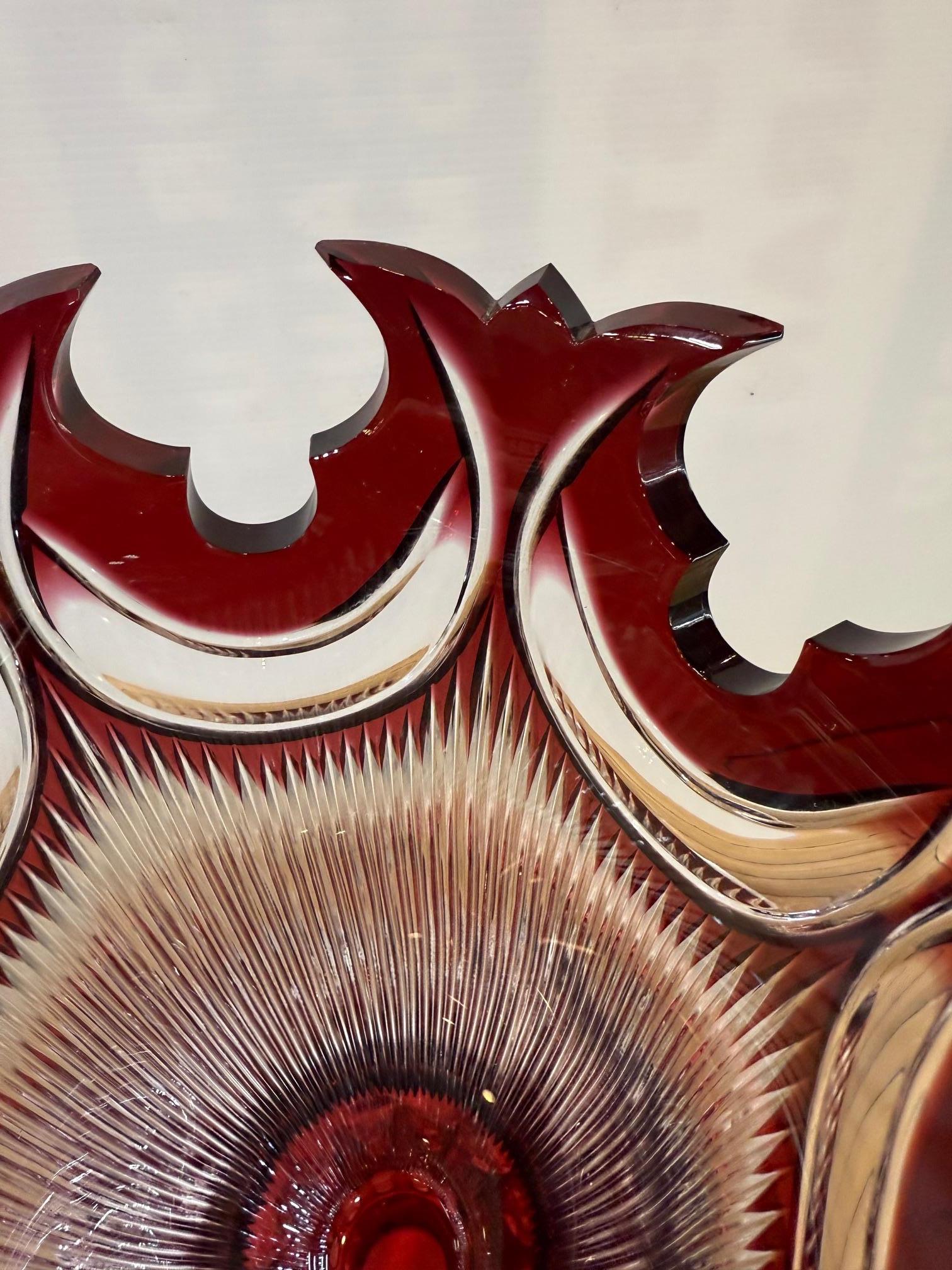 Hand Cut Lead Crystal Tall Pedestal Vase, Compote by Caesar Crystal Bohemiae Co. For Sale 11