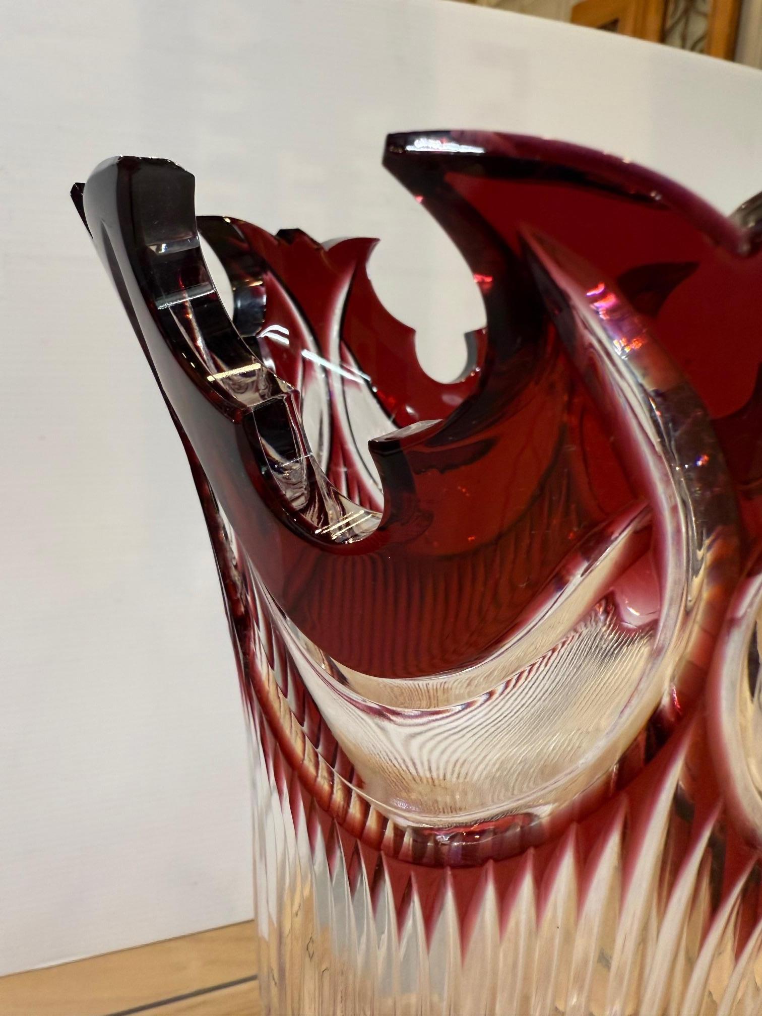 Hand Cut Lead Crystal Tall Pedestal Vase, Compote by Caesar Crystal Bohemiae Co. For Sale 12