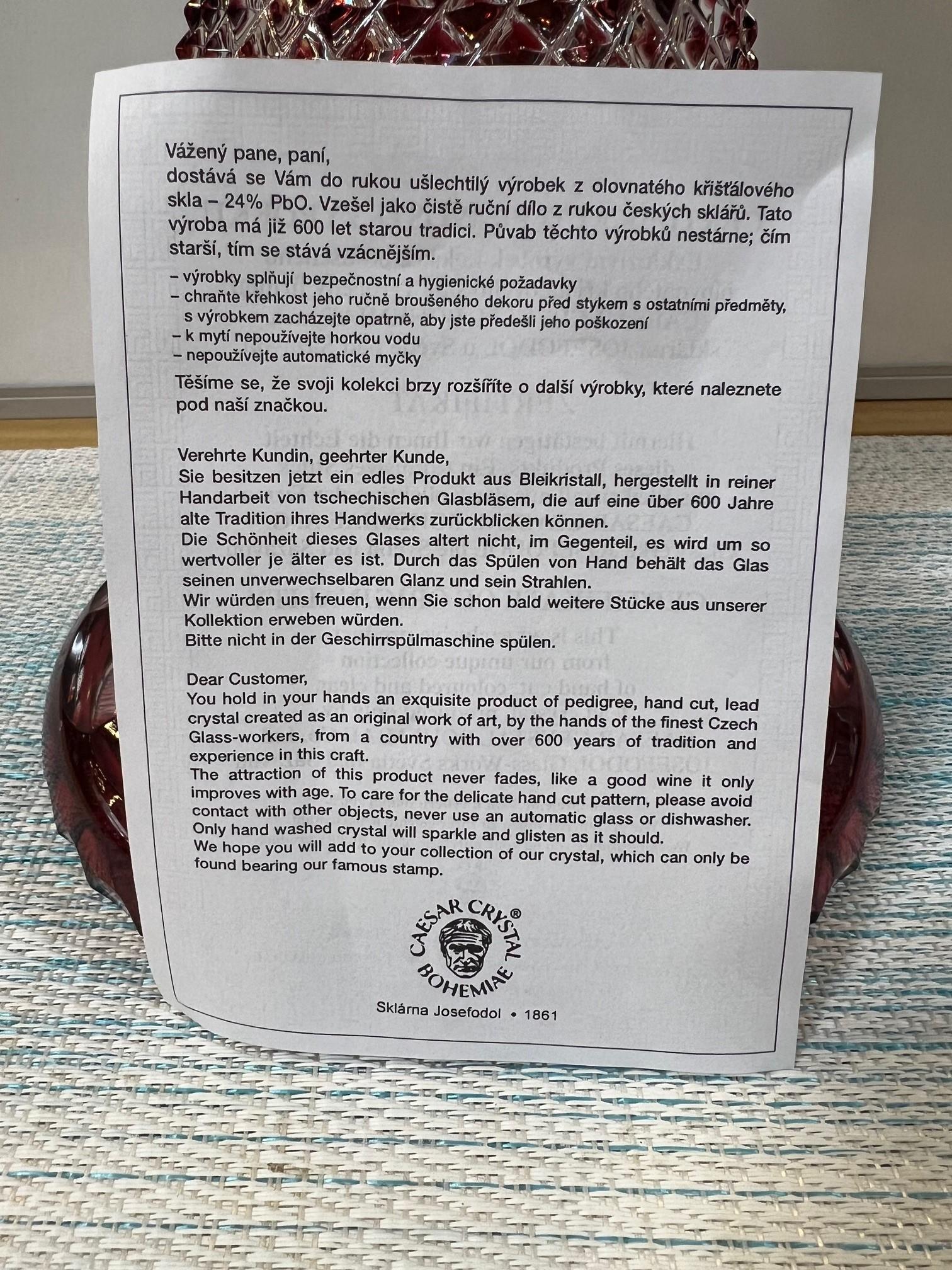 Grand vase à piédestal en cristal de plomb taillé à la main, compote Caesar Crystal Bohemiae Co. en vente 12