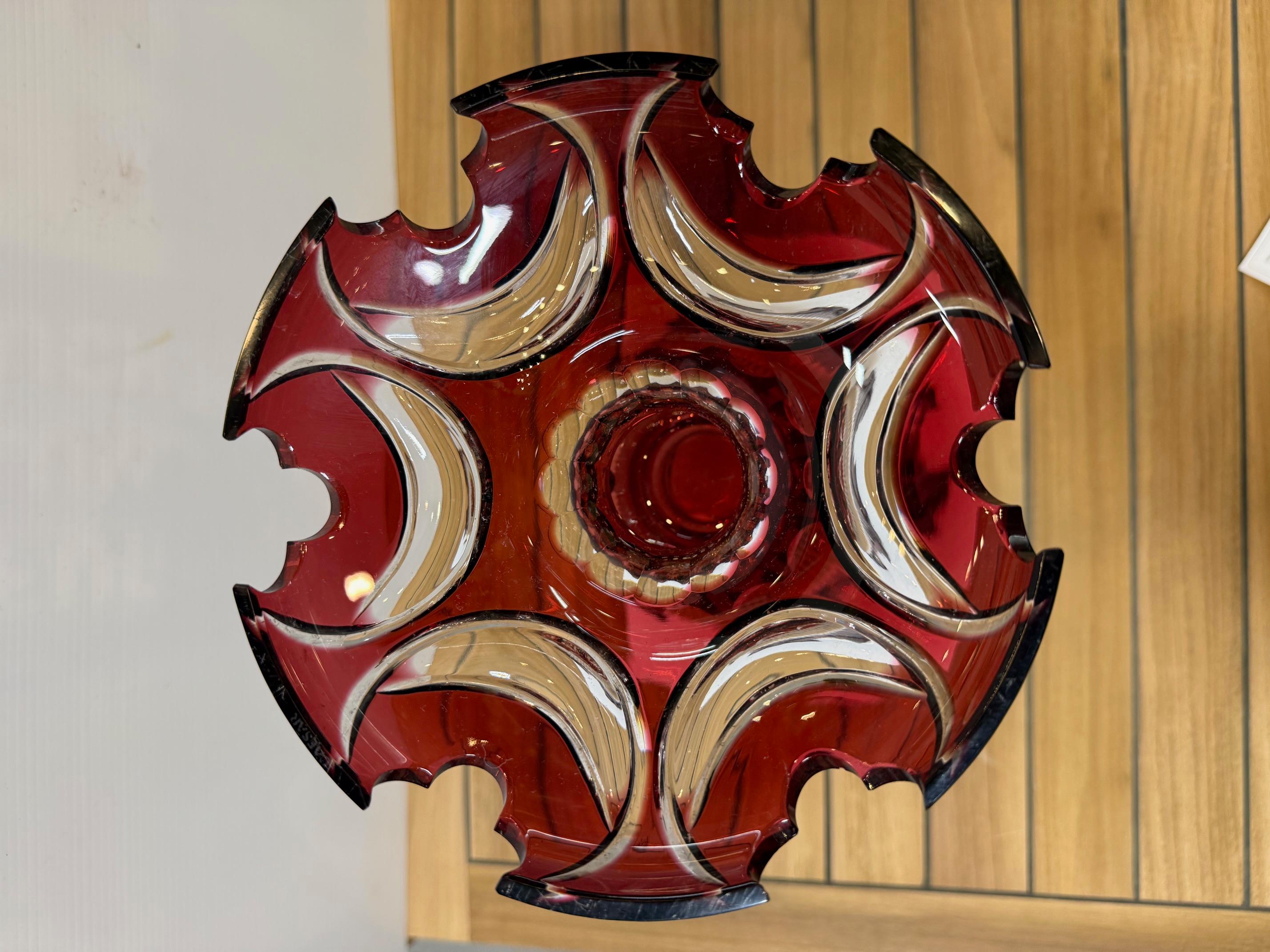 Hand Cut Lead Crystal Tall Pedestal Vase, Compote by Caesar Crystal Bohemiae Co. For Sale 13