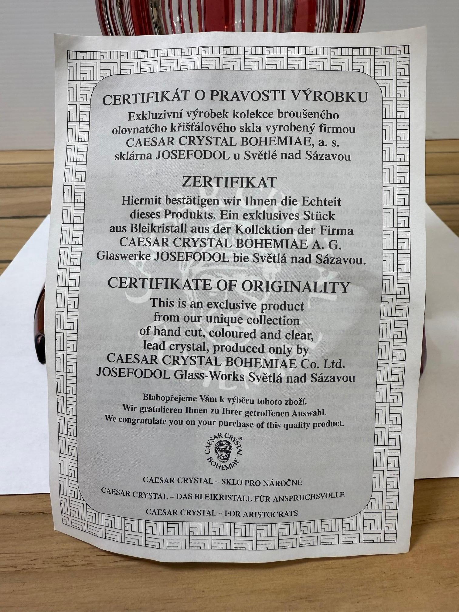 Hand Cut Lead Crystal Tall Pedestal Vase, Compote by Caesar Crystal Bohemiae Co. For Sale 14