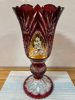 Jarrón alto con pedestal de cristal de plomo tallado a mano, Compota de Caesar Crystal Bohemiae Co.