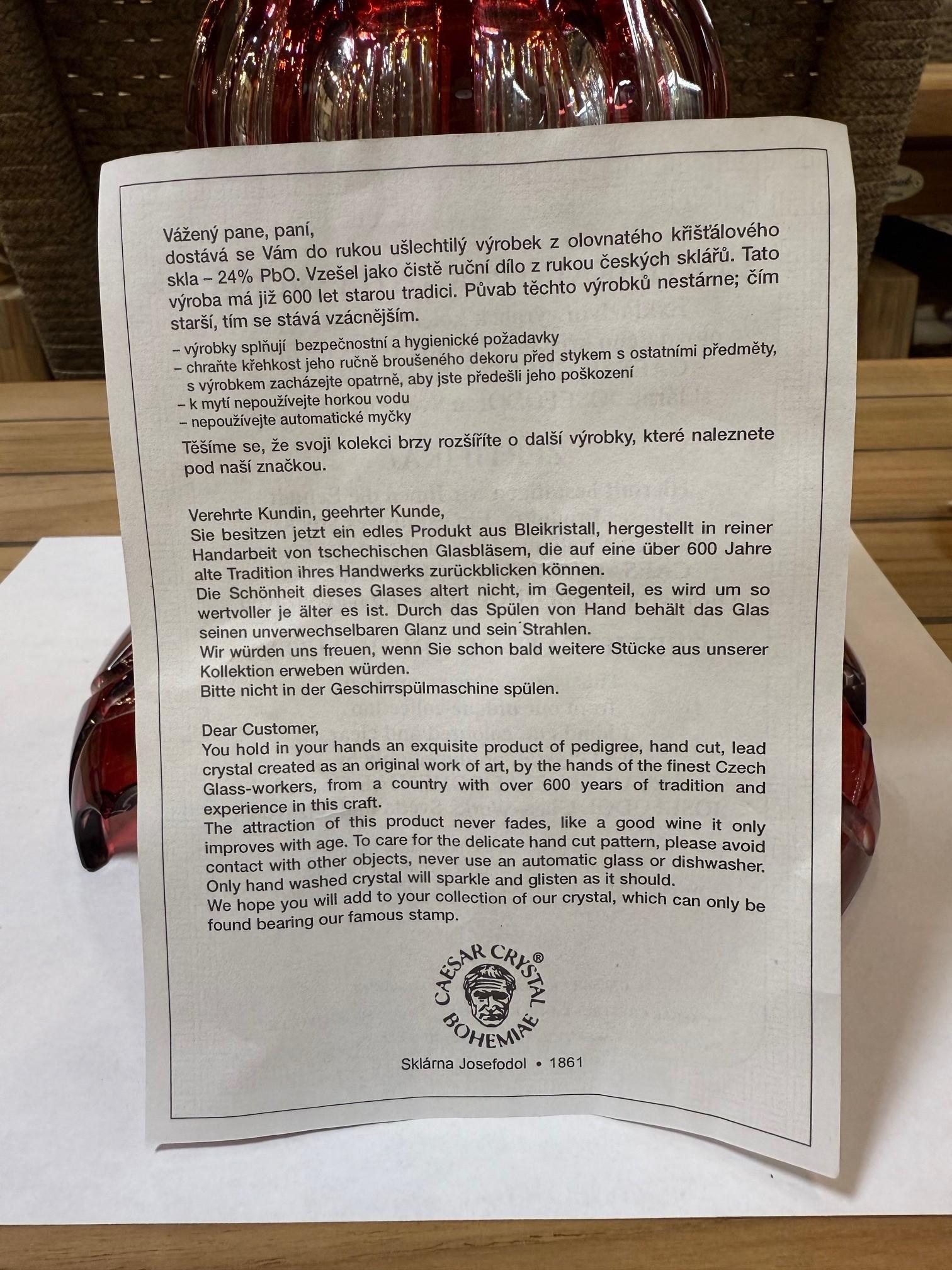 Hand Cut Lead Crystal Tall Pedestal Vase, Compote by Caesar Crystal Bohemiae Co. For Sale 15