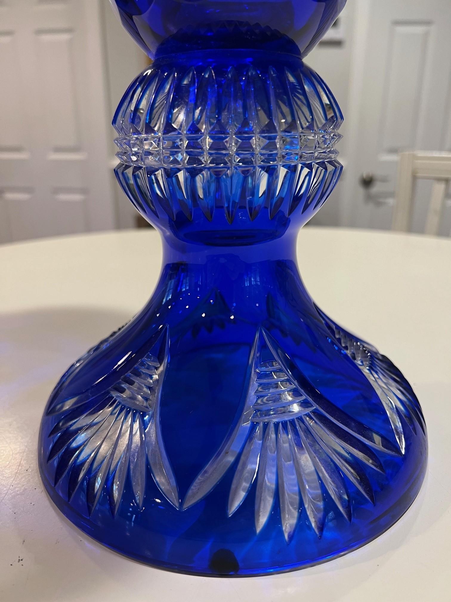 Hand Cut Lead Crystal Tall Pedestal Vase, Compote by Caesar Crystal Bohemiae Co. For Sale 1