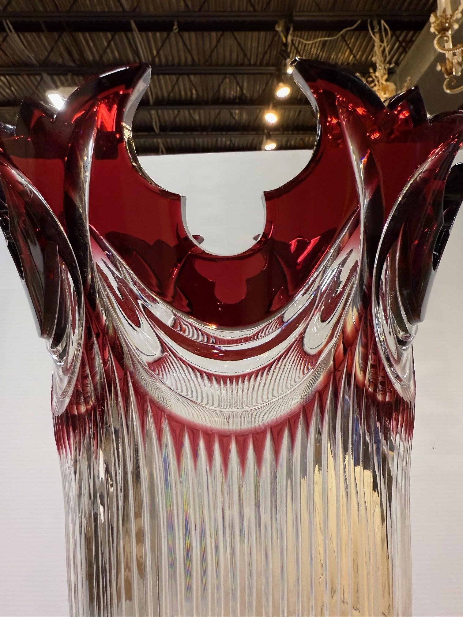 Hand Cut Lead Crystal Tall Pedestal Vase, Compote by Caesar Crystal Bohemiae Co. For Sale 1