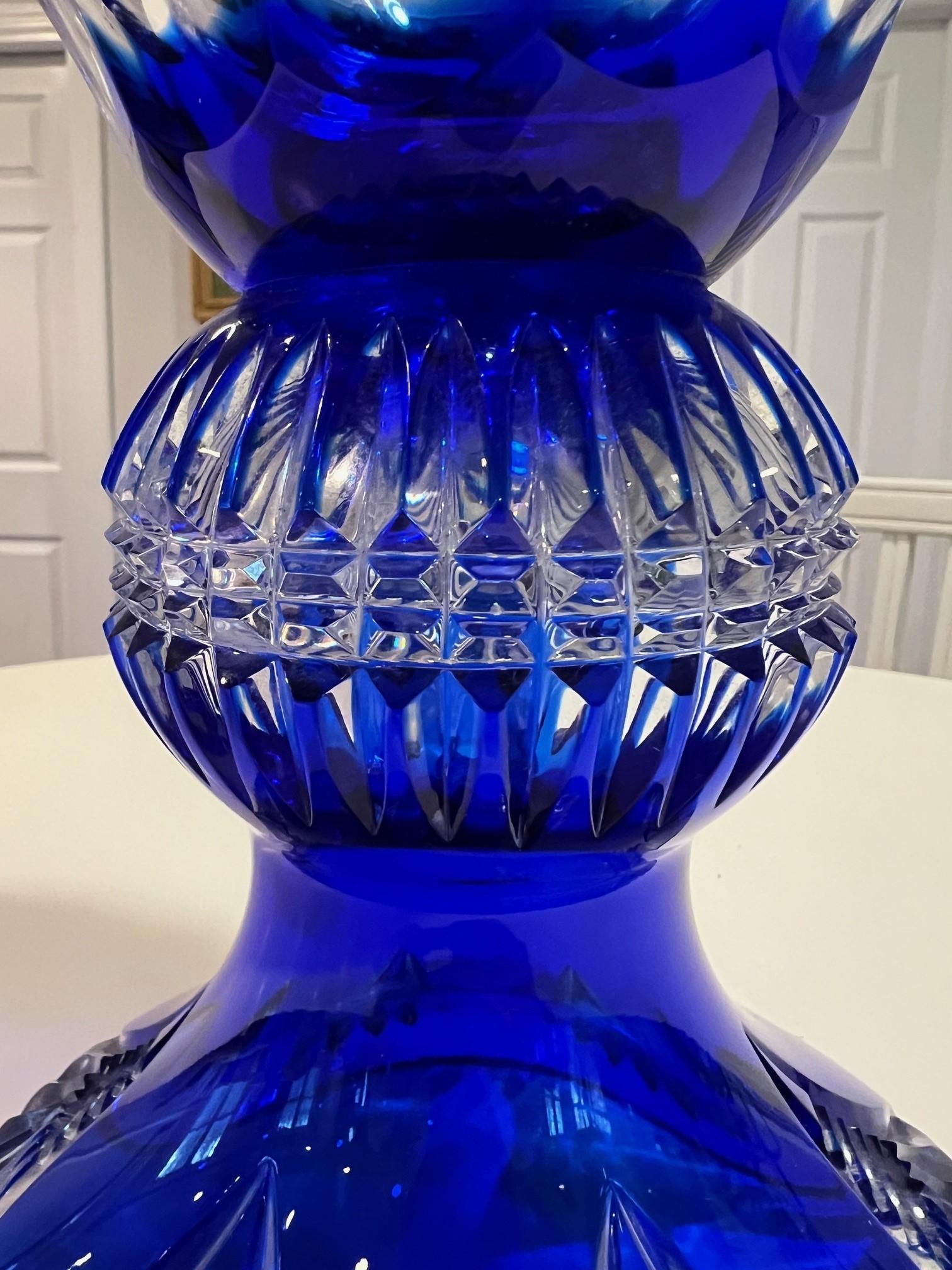 Hand Cut Lead Crystal Tall Pedestal Vase, Compote by Caesar Crystal Bohemiae Co. For Sale 2