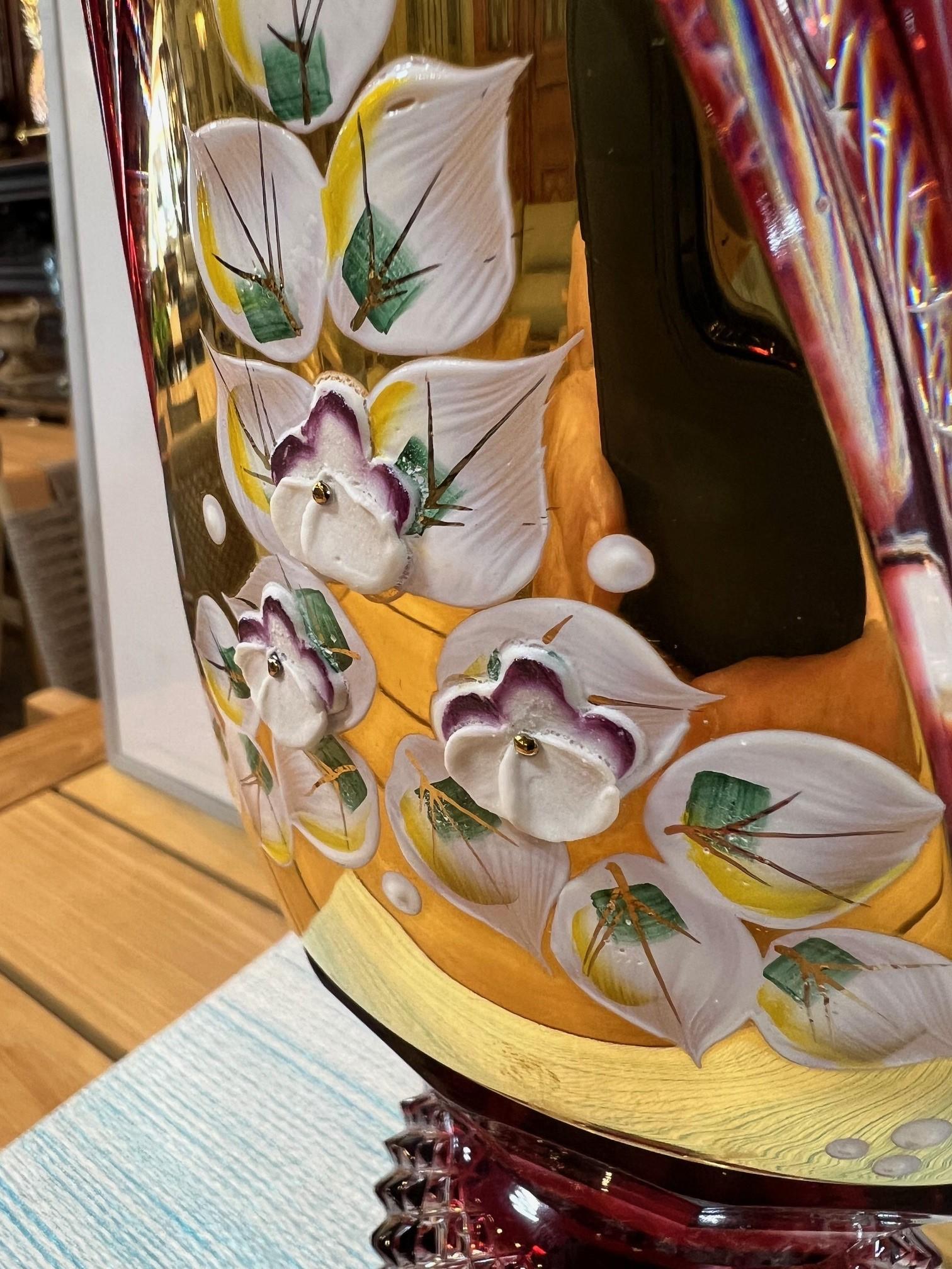 Grand vase à piédestal en cristal de plomb taillé à la main, compote Caesar Crystal Bohemiae Co. en vente 1