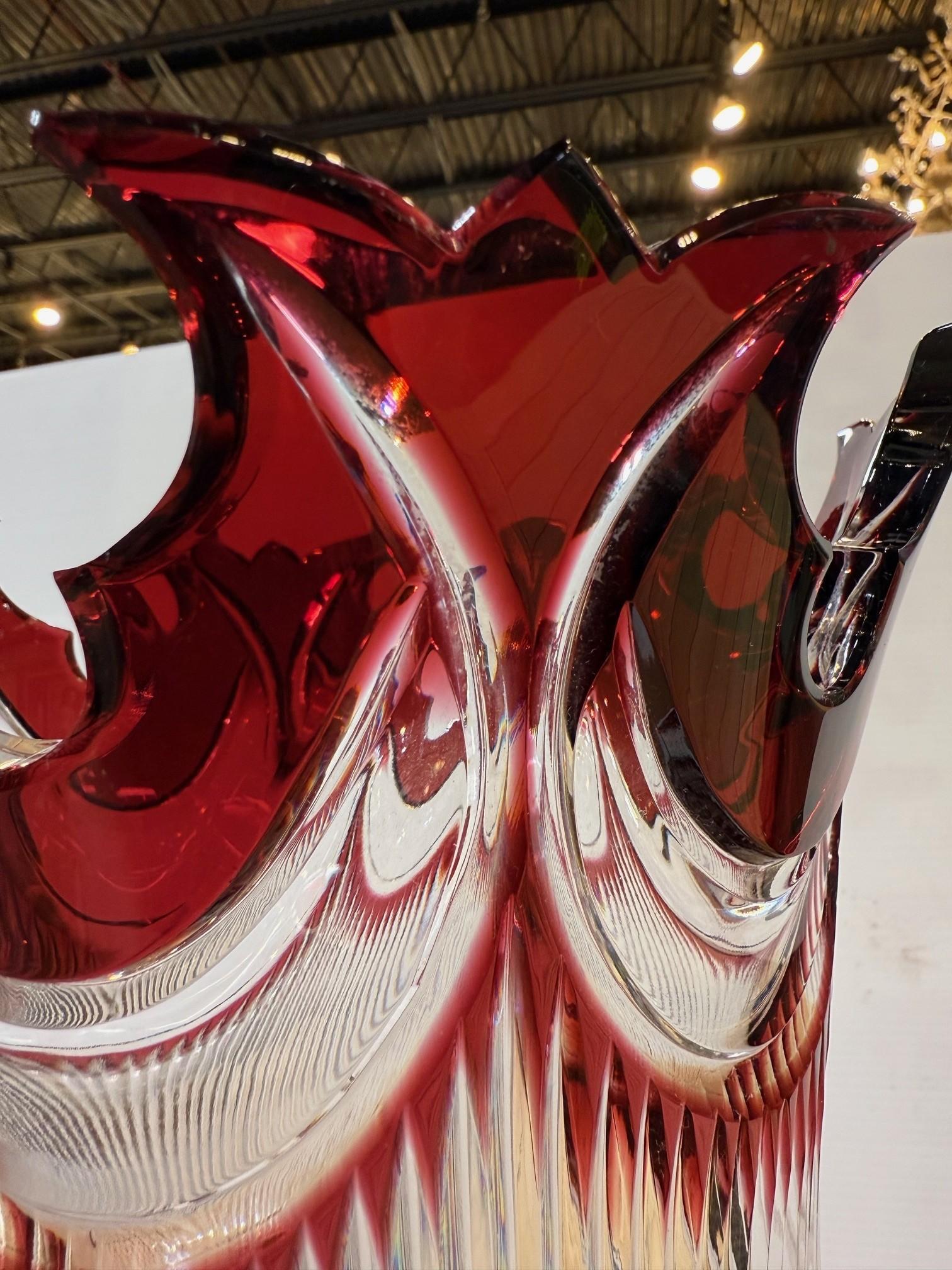 Hand Cut Lead Crystal Tall Pedestal Vase, Compote by Caesar Crystal Bohemiae Co. For Sale 2