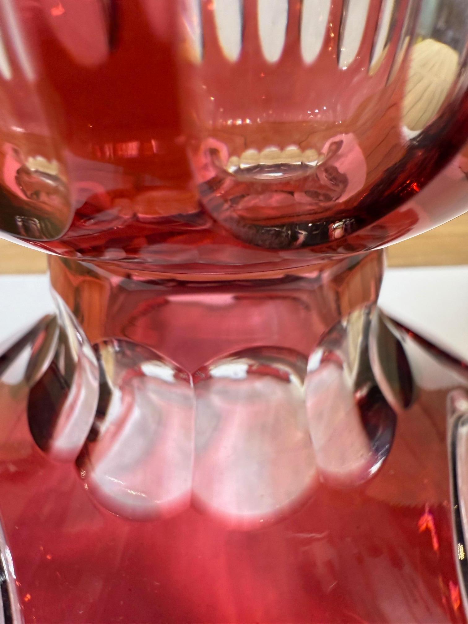 Hand Cut Lead Crystal Tall Pedestal Vase, Compote by Caesar Crystal Bohemiae Co. For Sale 4