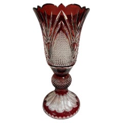 Vintage Hand Cut Lead Crystal Tall Pedestal Vase, Compote by Caesar Crystal Bohemiae Co.