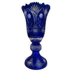 Retro Hand Cut Lead Crystal Tall Pedestal Vase, Compote by Caesar Crystal Bohemiae Co.