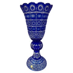 Hand Cut Lead Crystal Tall Pedestal Vase, Compote by Caesar Crystal Bohemiae Co.