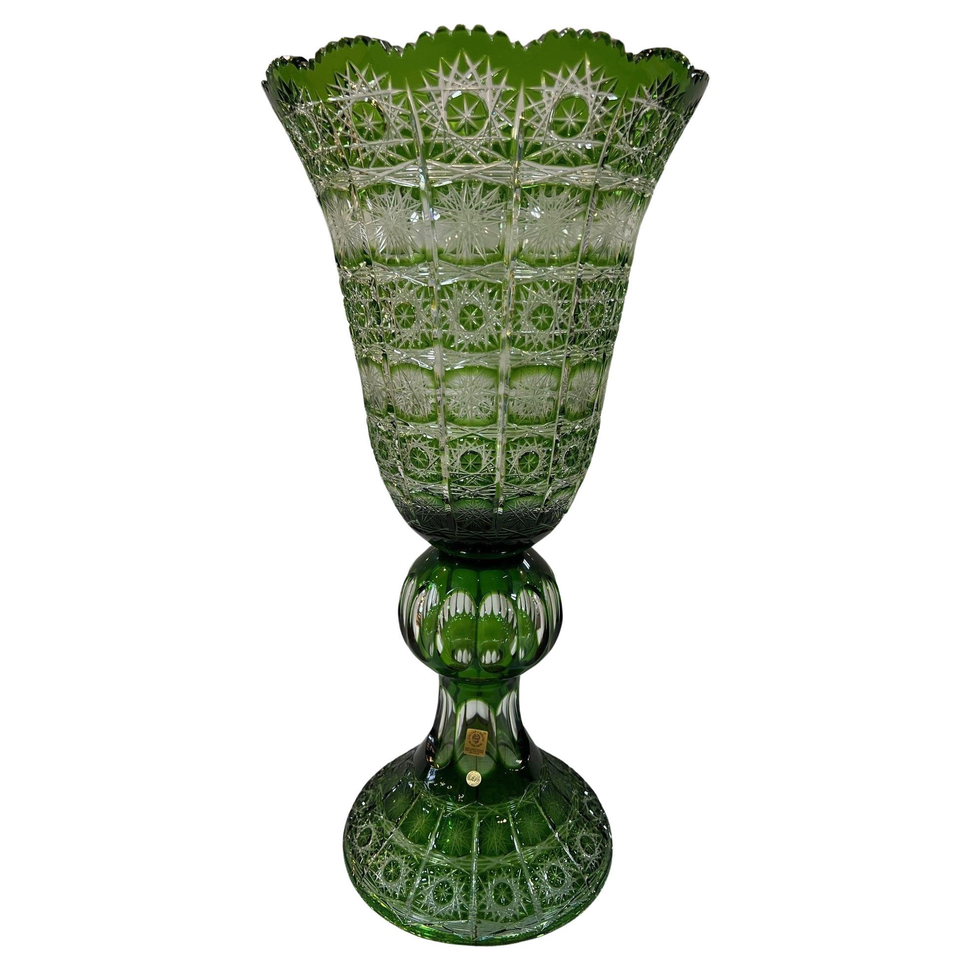 Jarrón alto con pedestal de cristal de plomo tallado a mano, Compota de Caesar Crystal Bohemiae Co.