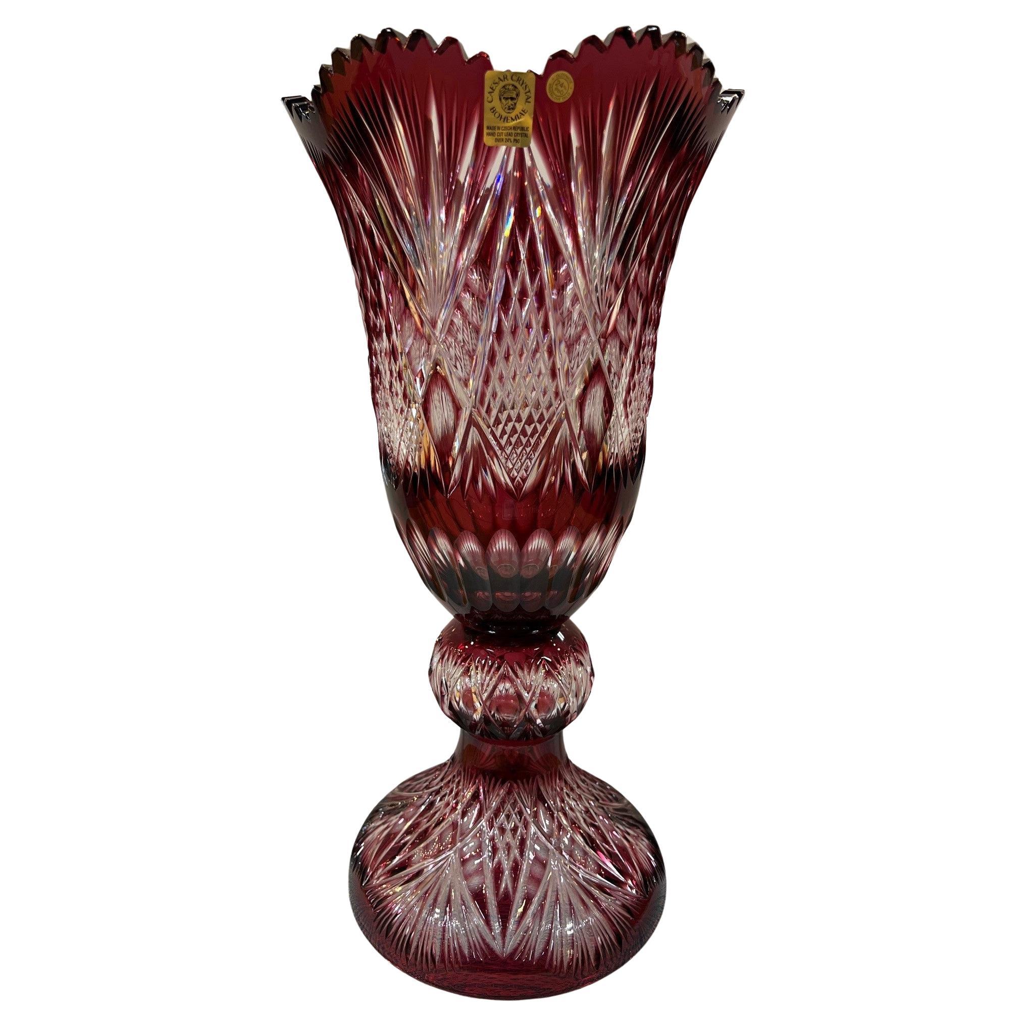 Jarrón alto con pedestal de cristal de plomo tallado a mano, Compota de Caesar Crystal Bohemiae Co.