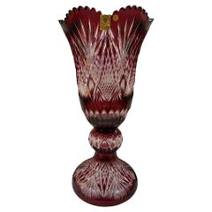 Hand Cut Lead Crystal Tall Pedestal Vase, Compote by Caesar Crystal Bohemiae Co.