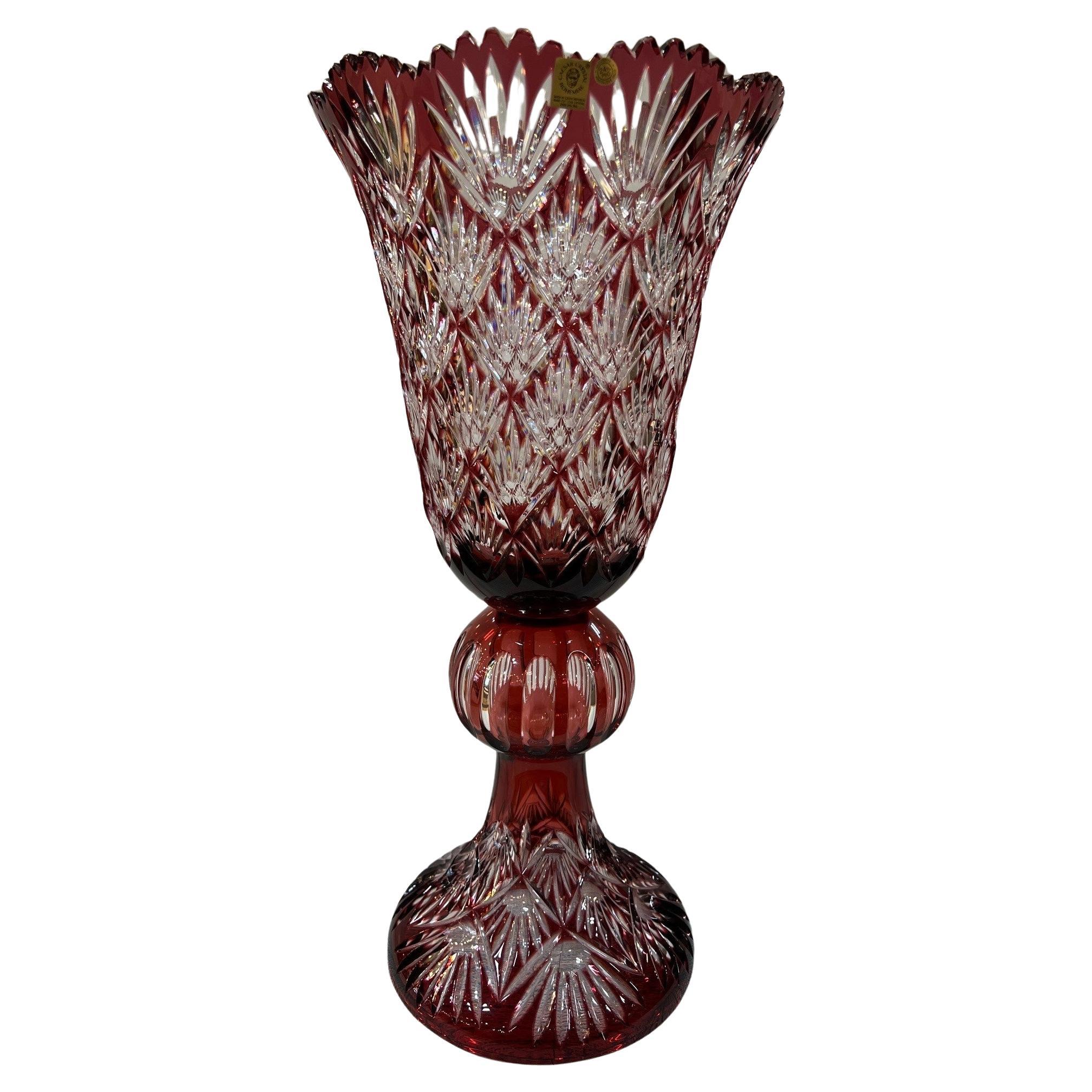 Hand Cut Lead Crystal Tall Pedestal Vase, Compote by Caesar Crystal Bohemiae Co.