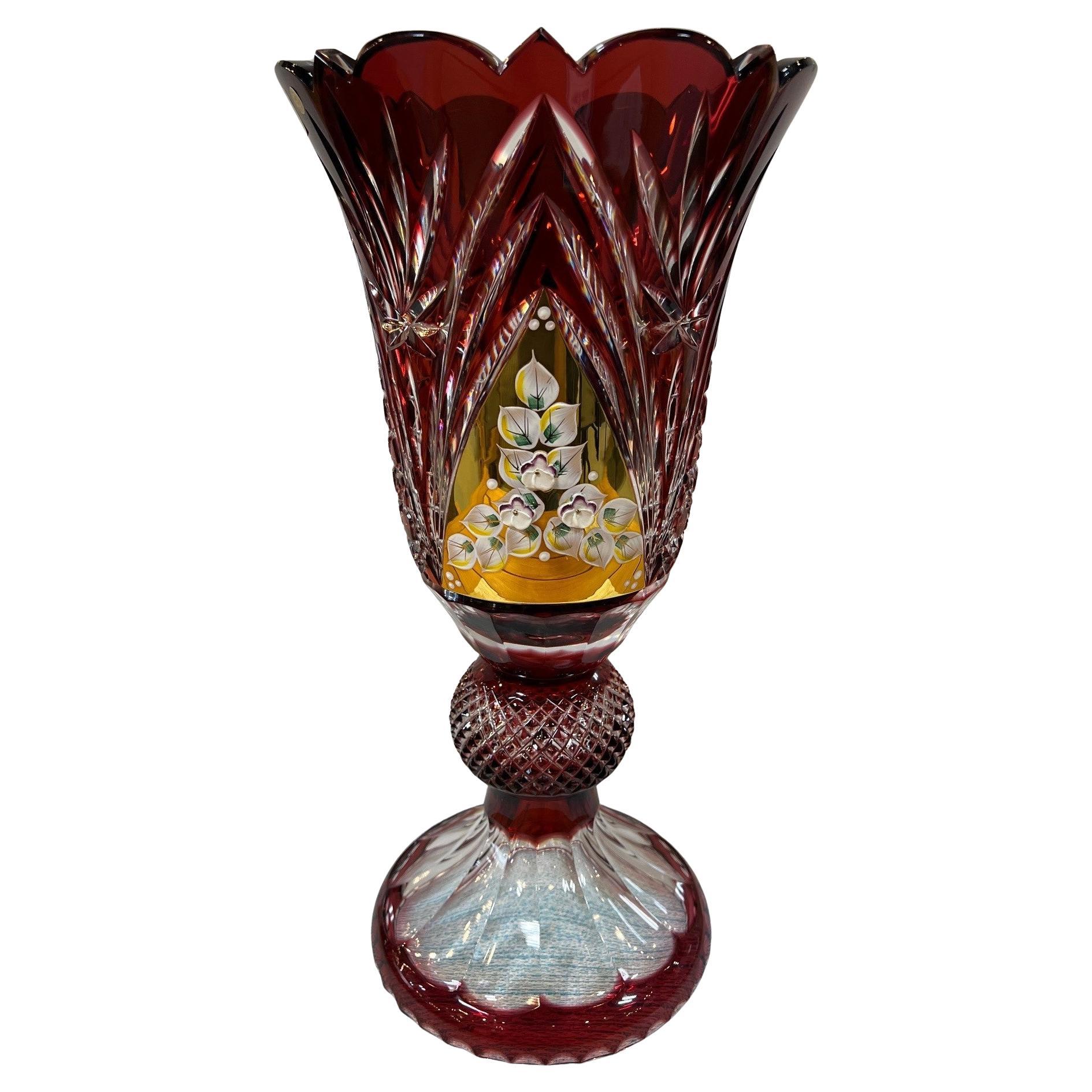 Jarrón alto con pedestal de cristal de plomo tallado a mano, Compota de Caesar Crystal Bohemiae Co.