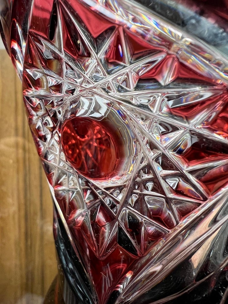 Hand Cut Lead Crystal Tall Urn, Dish on Pedestal by Caesar Crystal