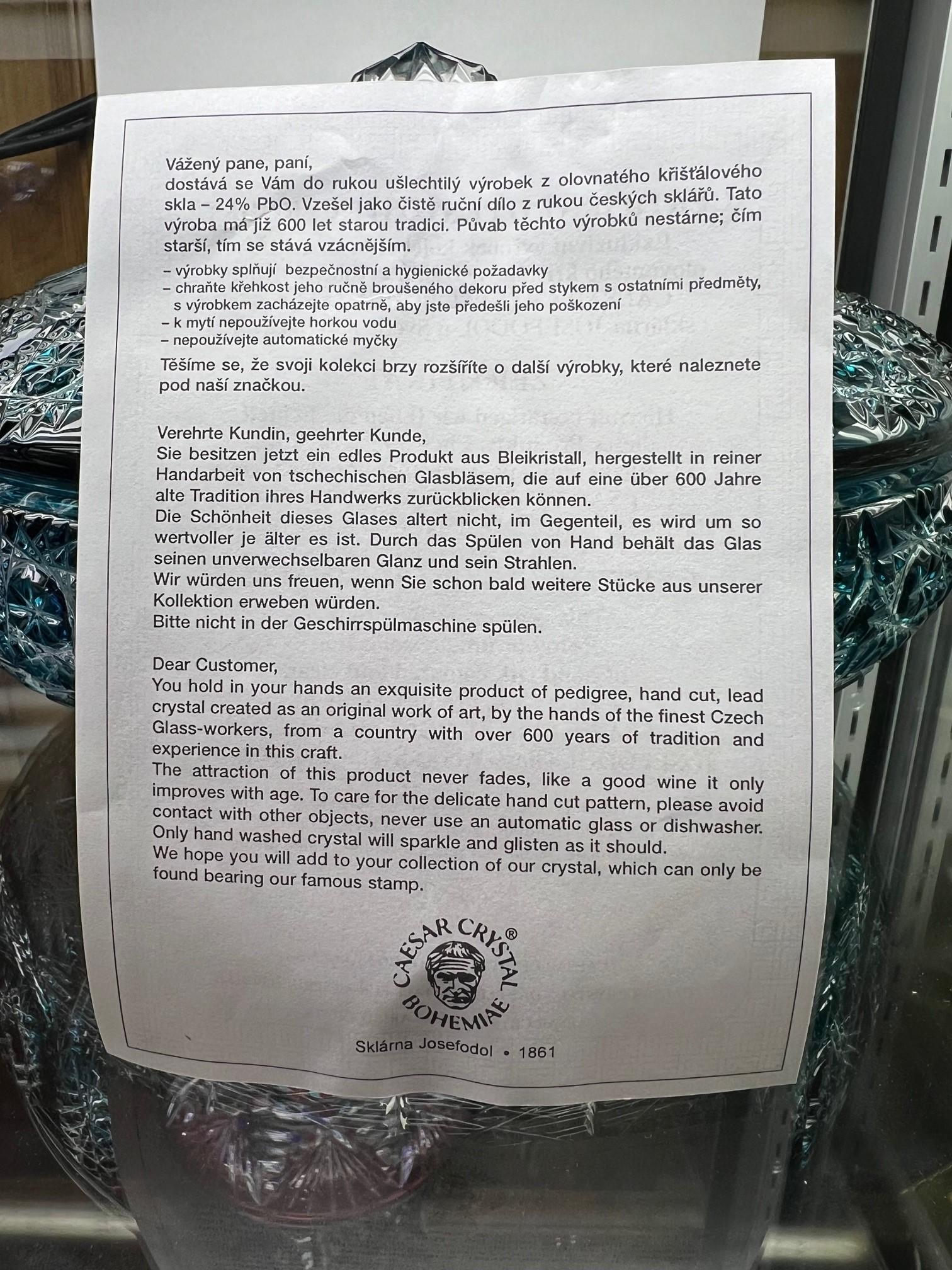 Plat à bonbons sarcelle en cristal de plomb taillé à la main avec couvercle par Caesar Crystal Bohemiae Co. en vente 7