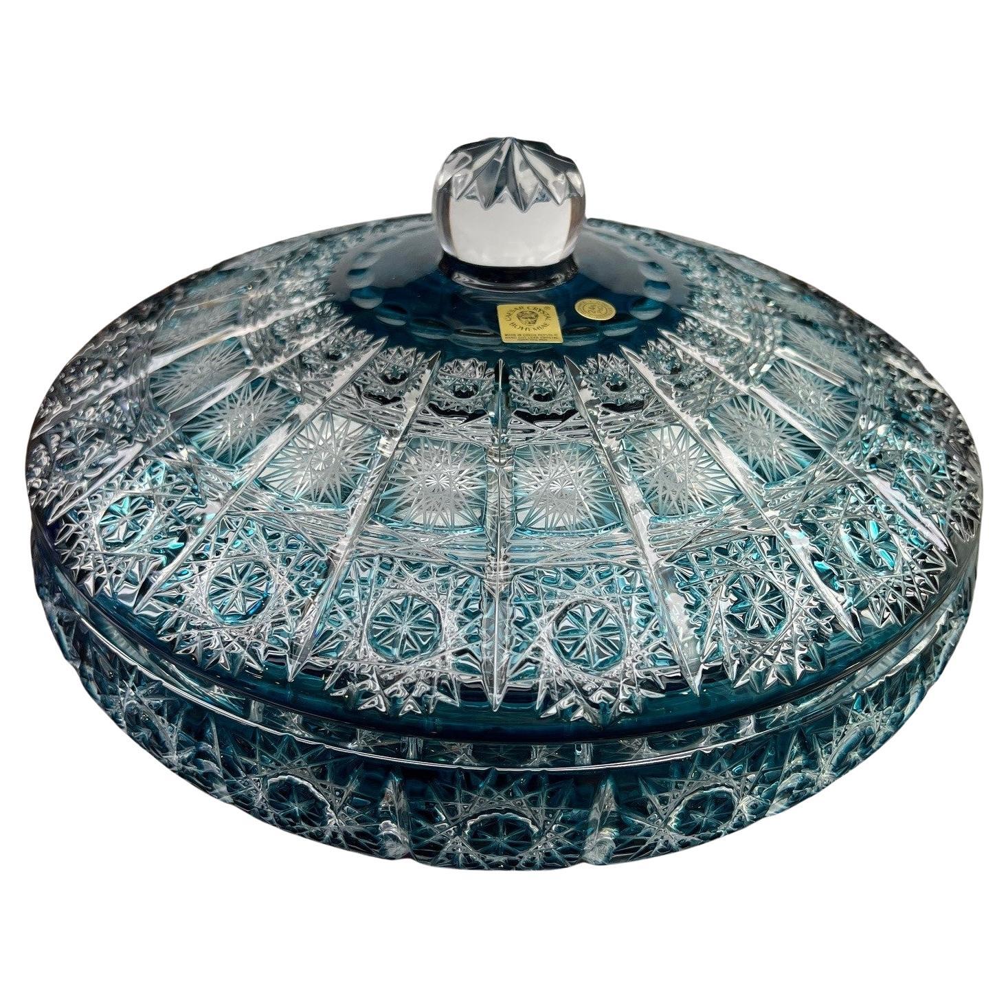 Candy Dish con Tapa de Cristal de Plomo Tallado a Mano de Caesar Crystal Bohemiae Co.