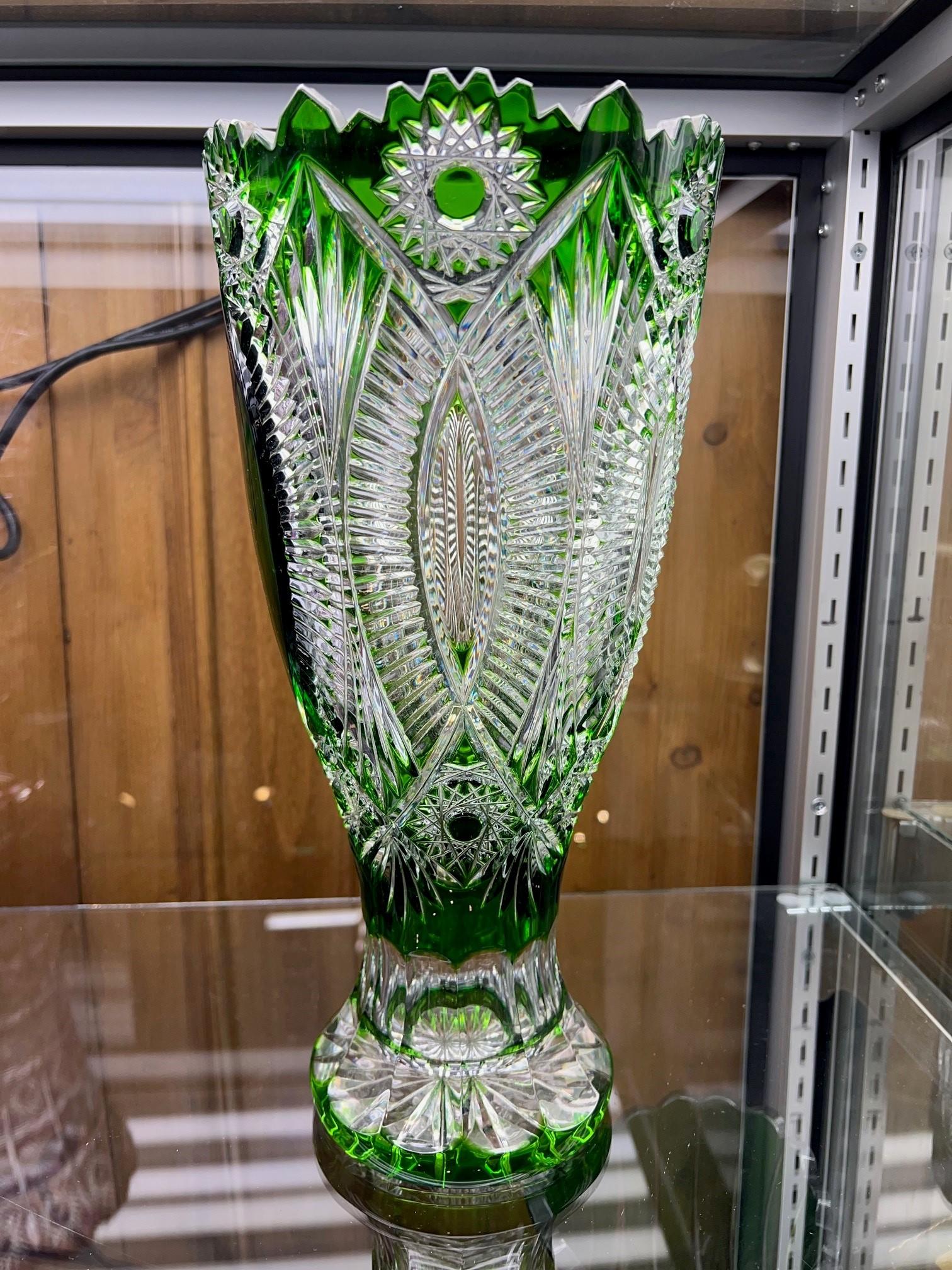 Hand Cut Lead Crystal Vase by Caesar Crystal Bohemiae Co. Czech.   In Good Condition For Sale In Stamford, CT