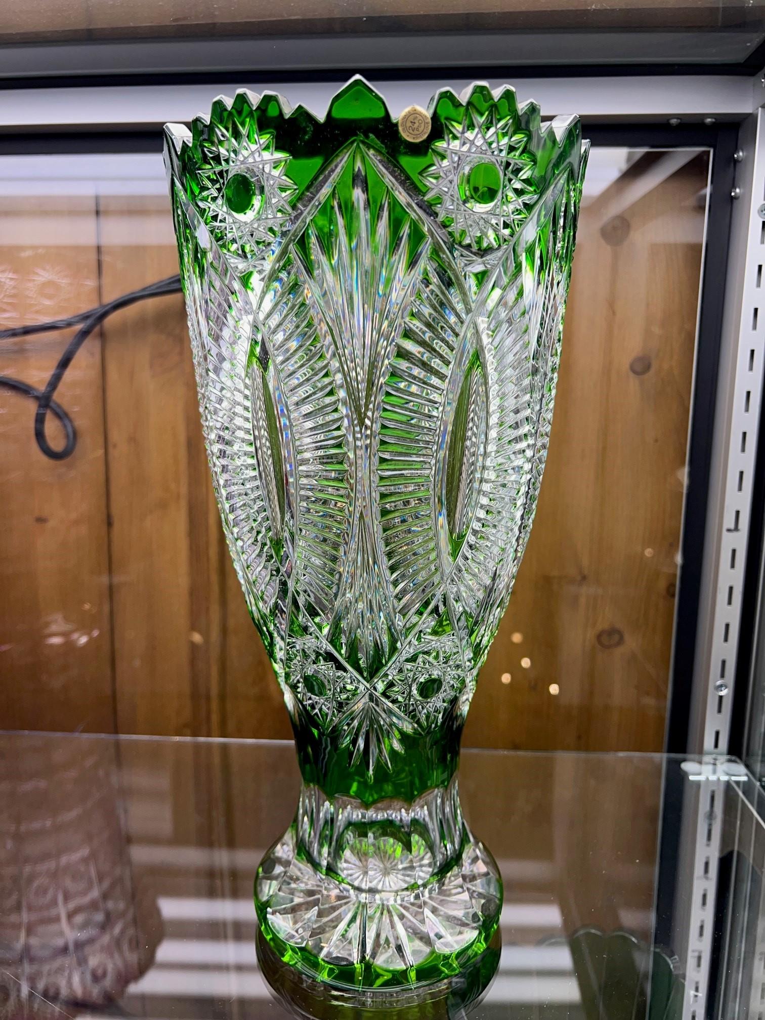 20th Century  Hand Cut Lead Crystal Vase by Caesar Crystal Bohemiae Co. Czech.   For Sale