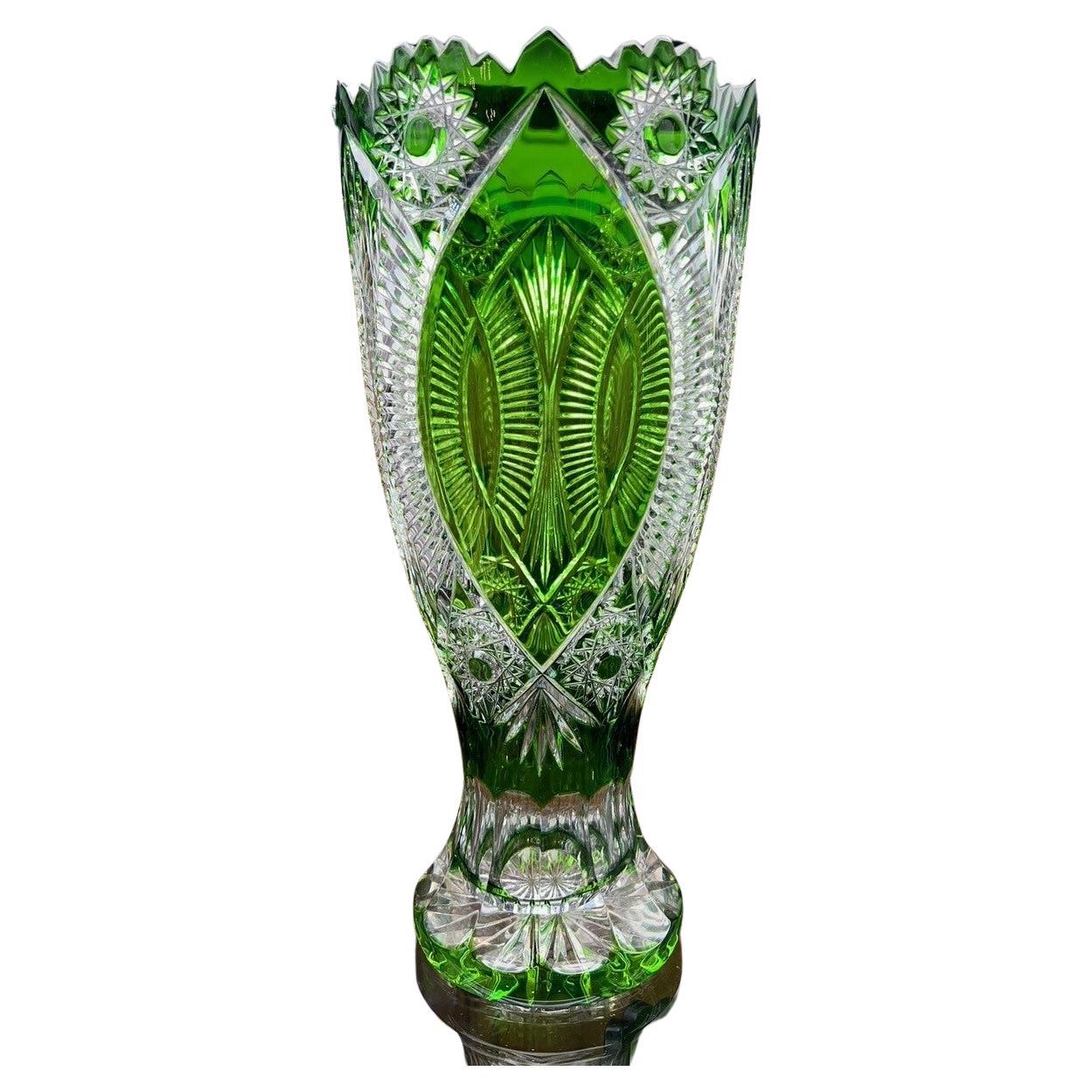  Hand Cut Lead Crystal Vase by Caesar Crystal Bohemiae Co. Czech.   For Sale
