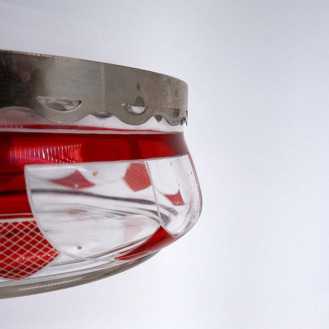 Handgeschliffene Moser-Glasschale mit silbernem Rand und silbernem Rand - frühes 20. Jahrhundert (Silber) im Angebot
