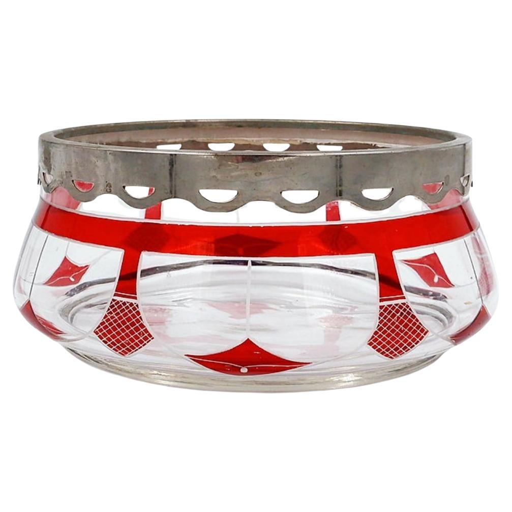 Hand-cut Moser glass bowl with silver rim height - Early 20th Century