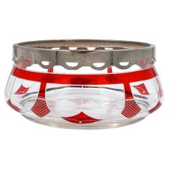 Cuenco de cristal Moser tallado a mano con borde de plata a la altura - Principios del siglo XX