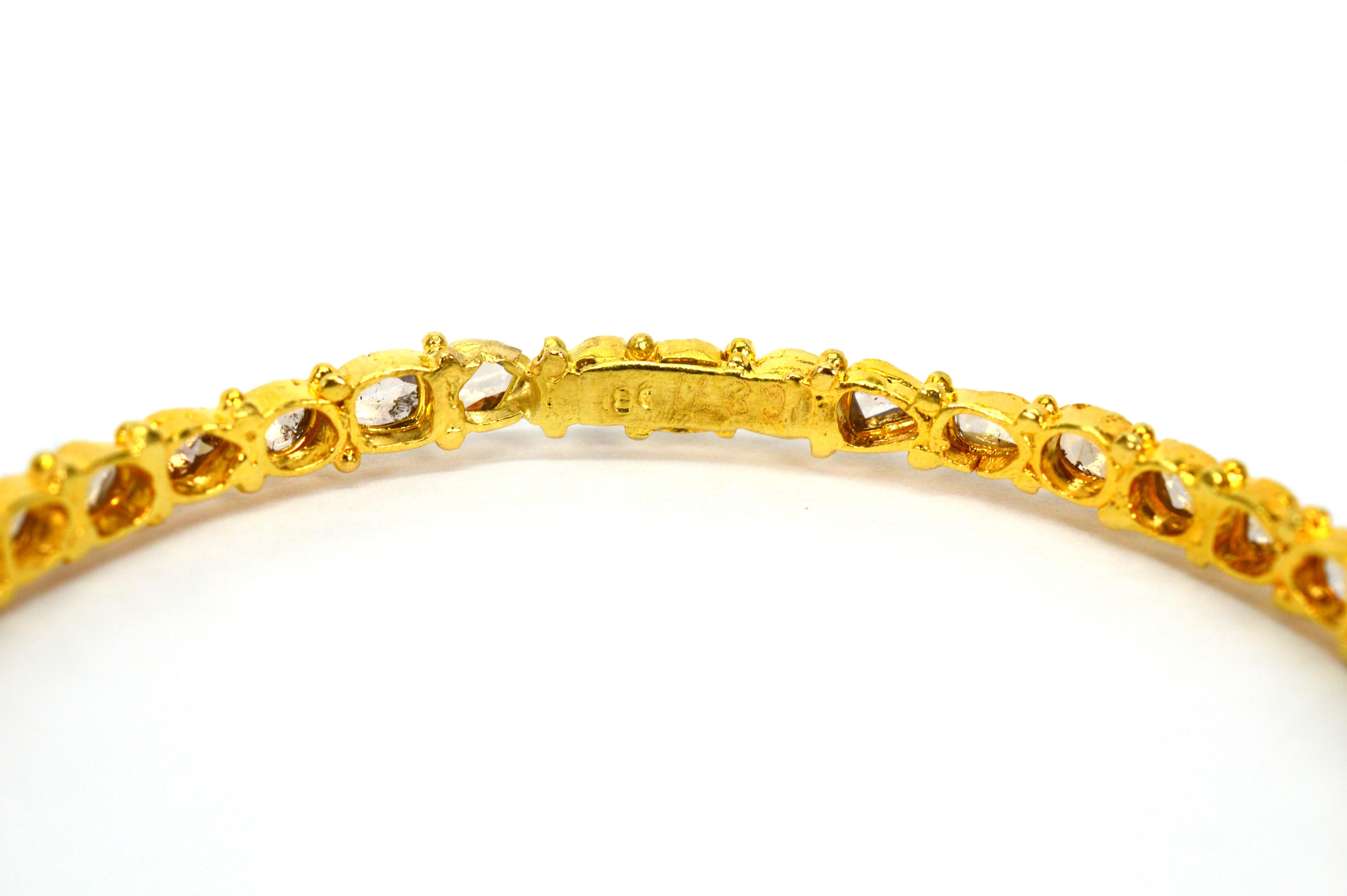 Women's Rough Cut Natural Diamond 18 Karat Yellow Gold Bangle Bracelet For Sale