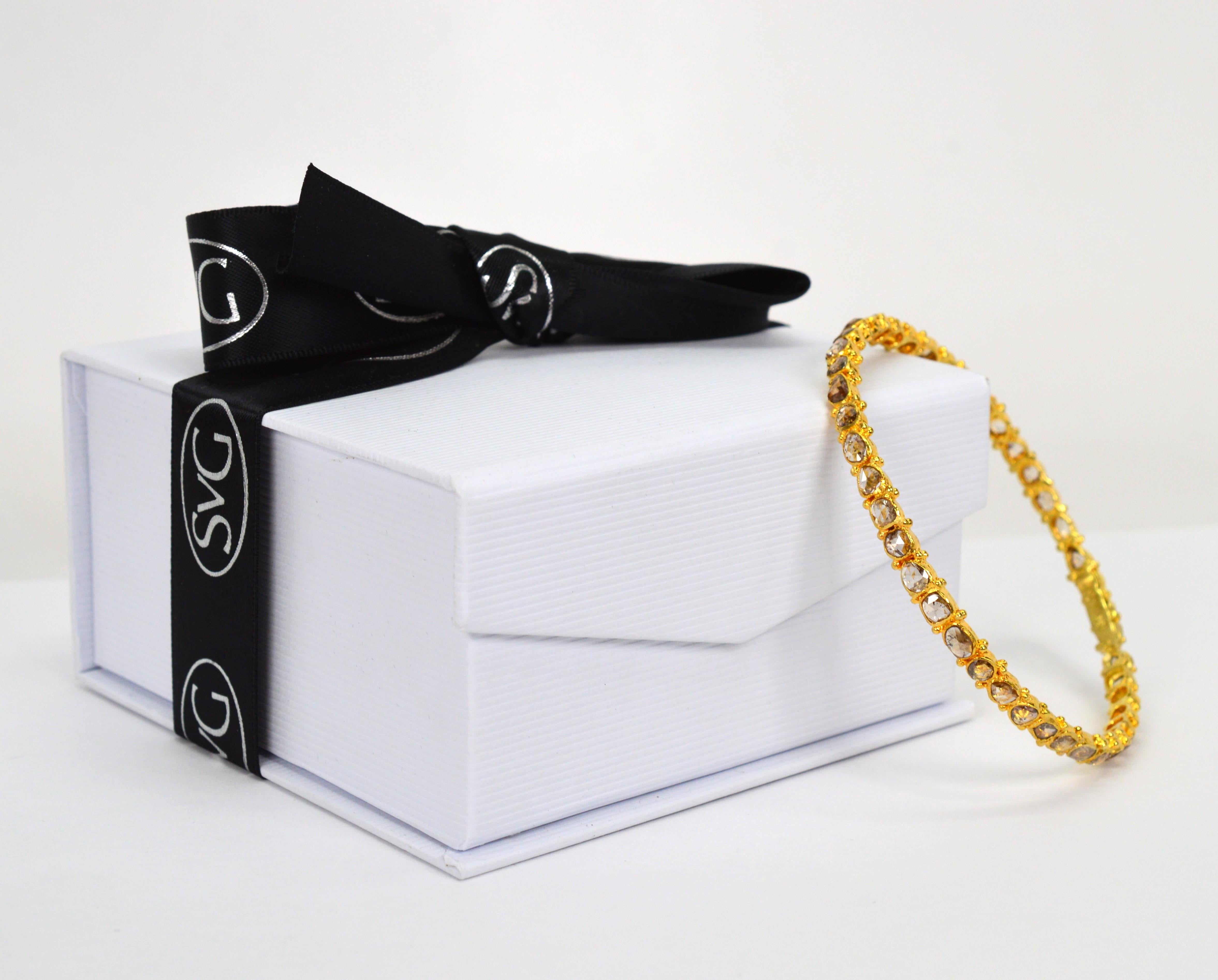 Rough Cut Natural Diamond 18 Karat Yellow Gold Bangle Bracelet For Sale 1