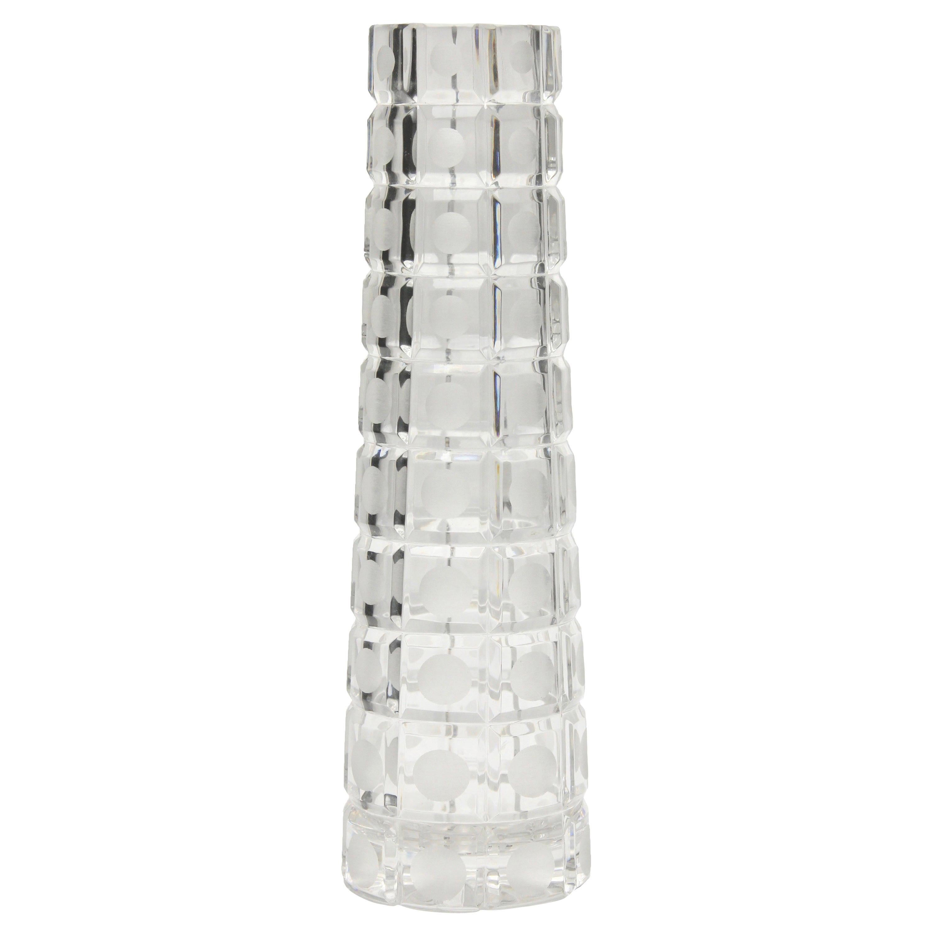 Beautiful reflection when light falls on the vase.
There was a lot of skilled craftsmanship needed to make these strict geometric cut crystal vases.
Measures:
Diameter 2.36 inch, height 6.69 inch.
Diameter 2.75 inch, height 9.44 inch.

handcut