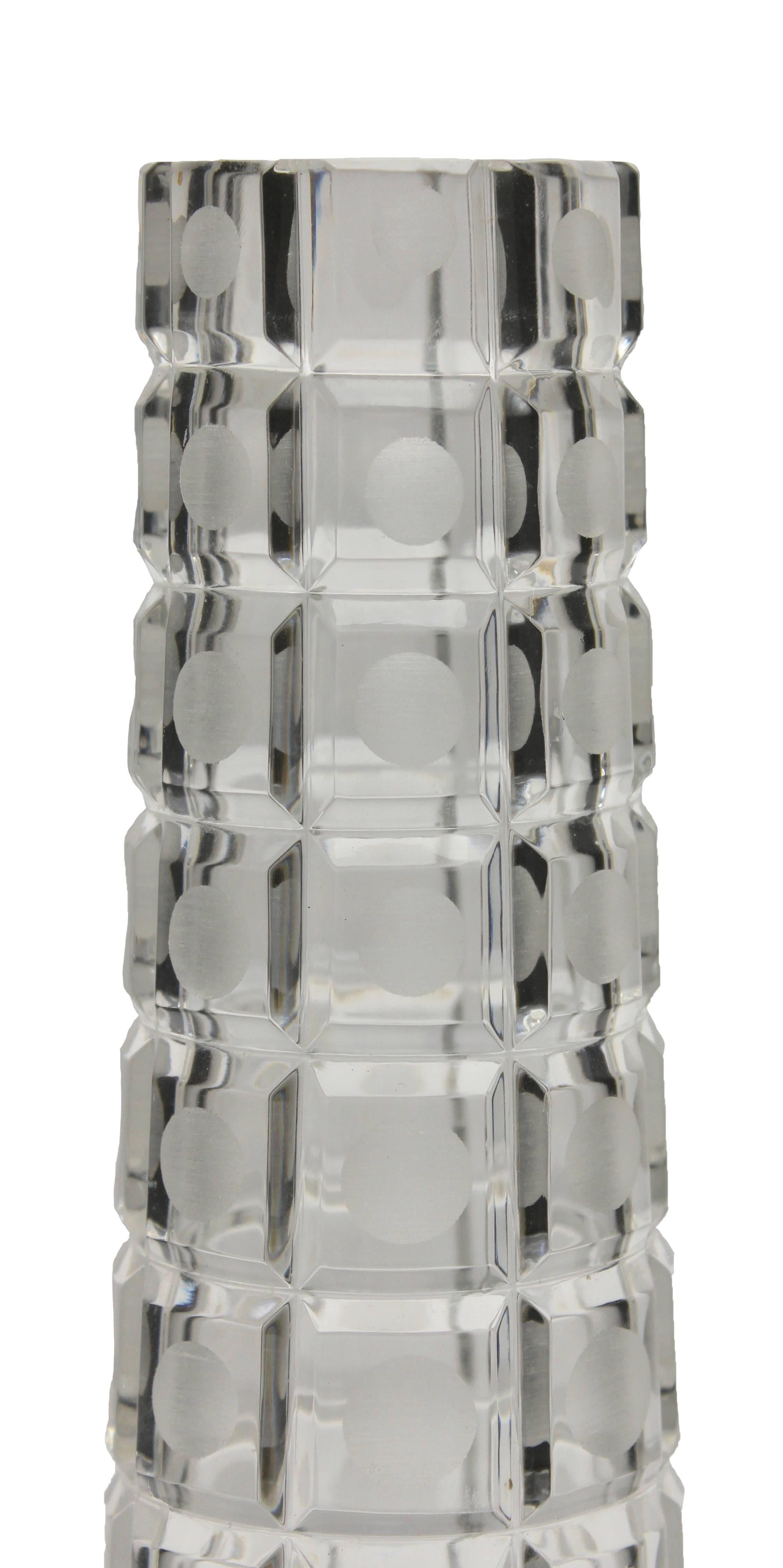 Belgian Hand Cut Set Art Deco Crystal Vases, with Geometic Block Pattern