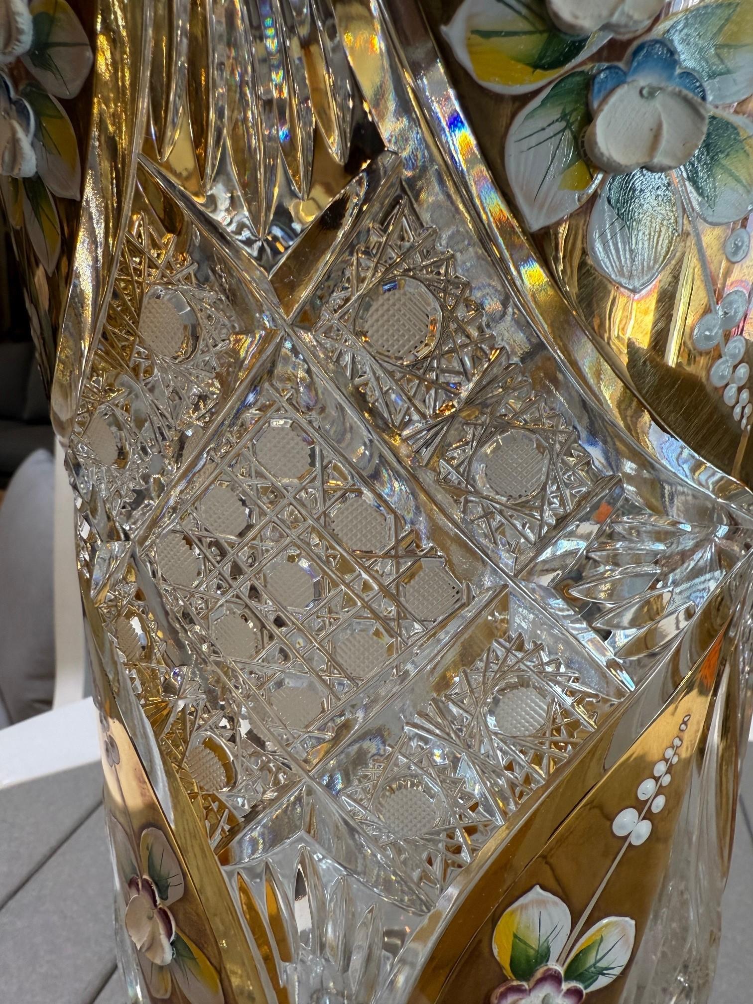 Hand Cut Tom Bohemia Crystal Vase with Porcelain Flowers 5