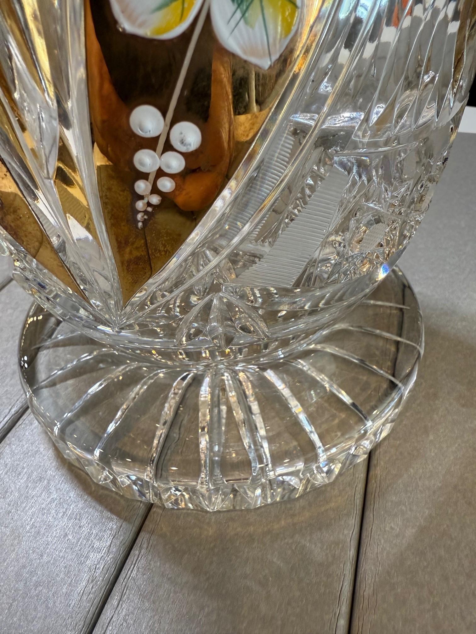 Hand Cut Tom Bohemia Crystal Vase with Porcelain Flowers 6