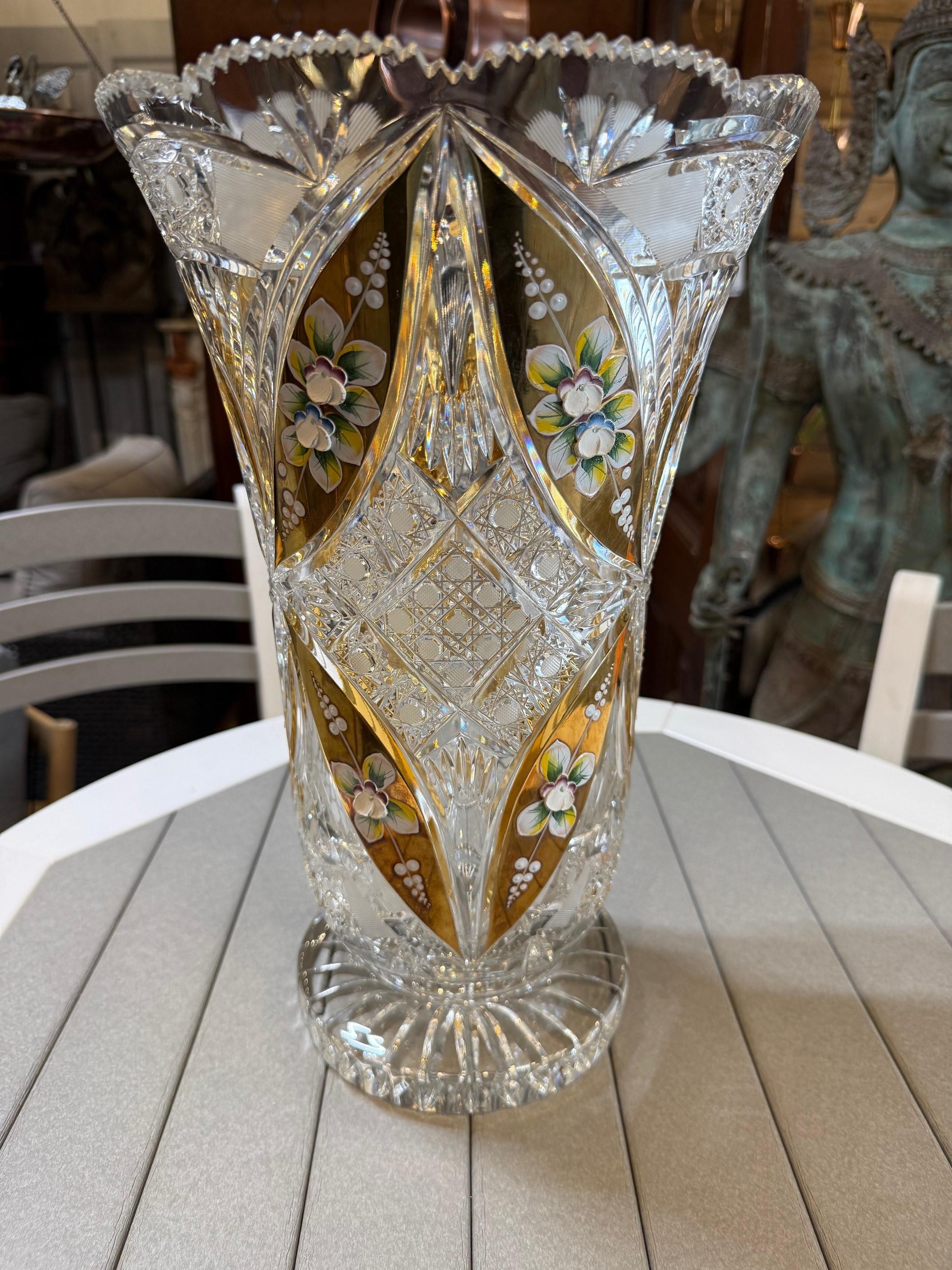 Stunning hand cut crystal vase by Tom Bohemia Crystal one of the largest producers of hand-made cut crystal in the Czech Republic, and at the same time has its registered trademark 
