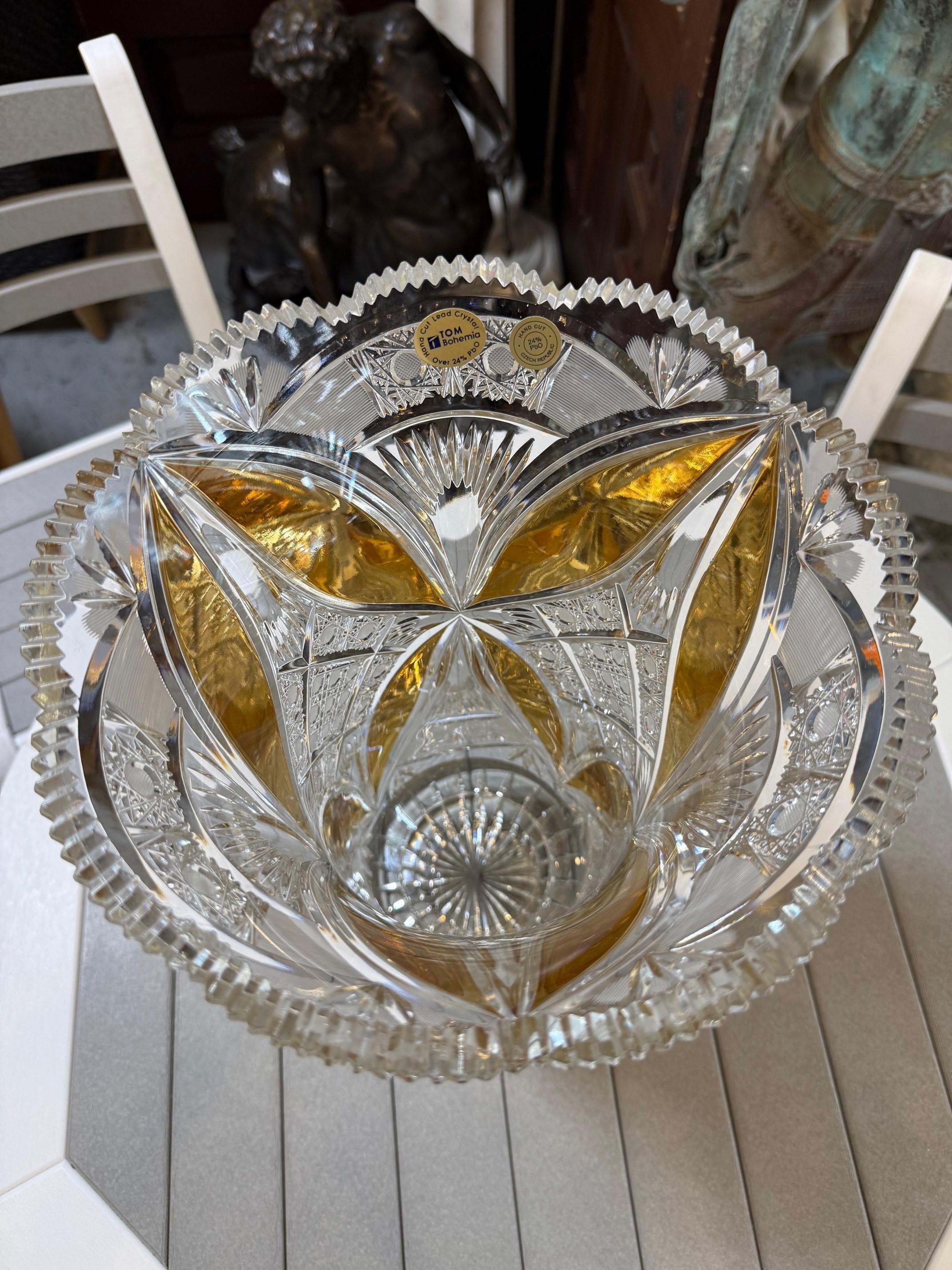 Hand Cut Tom Bohemia Crystal Vase with Porcelain Flowers 2